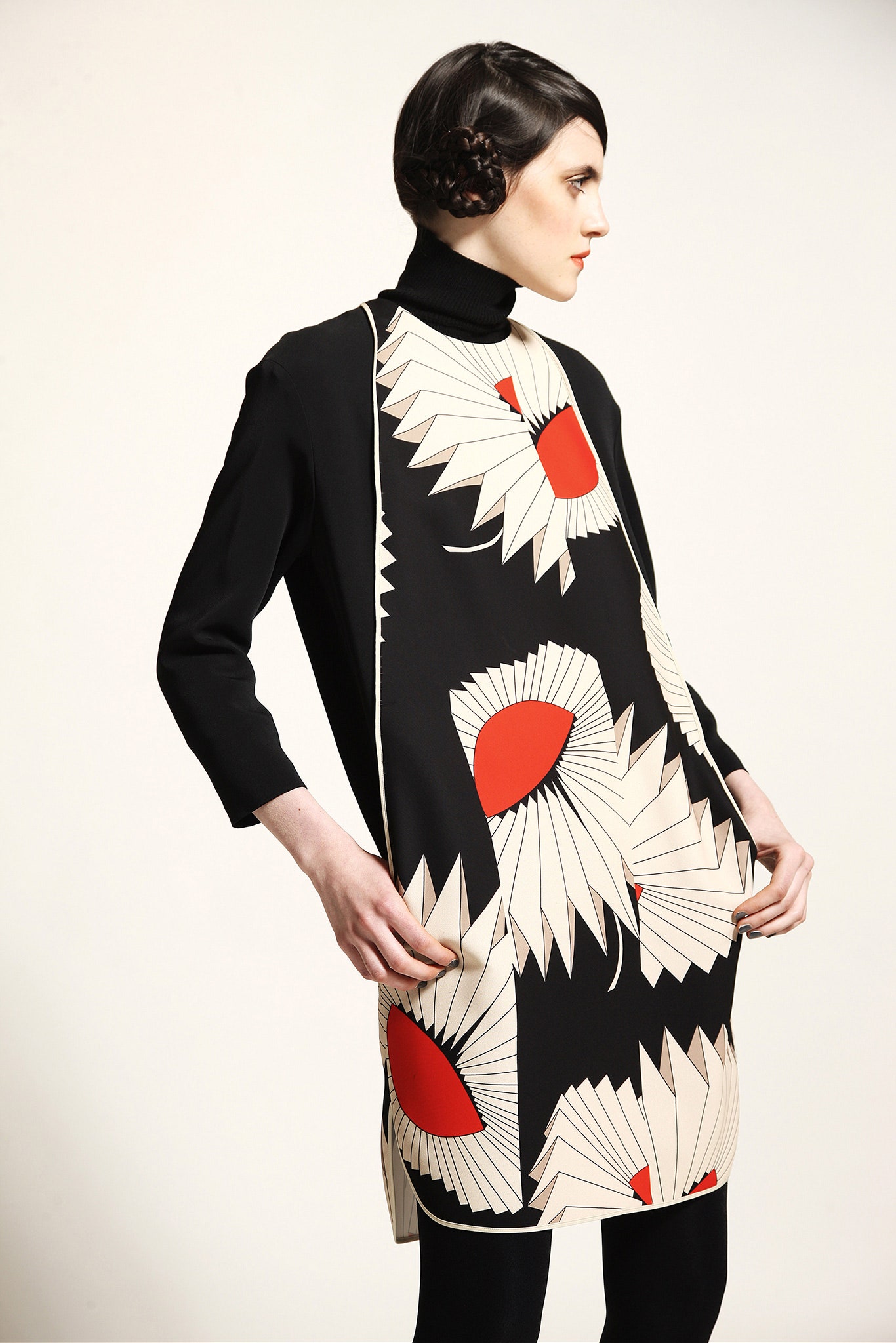 black printed fitted dress