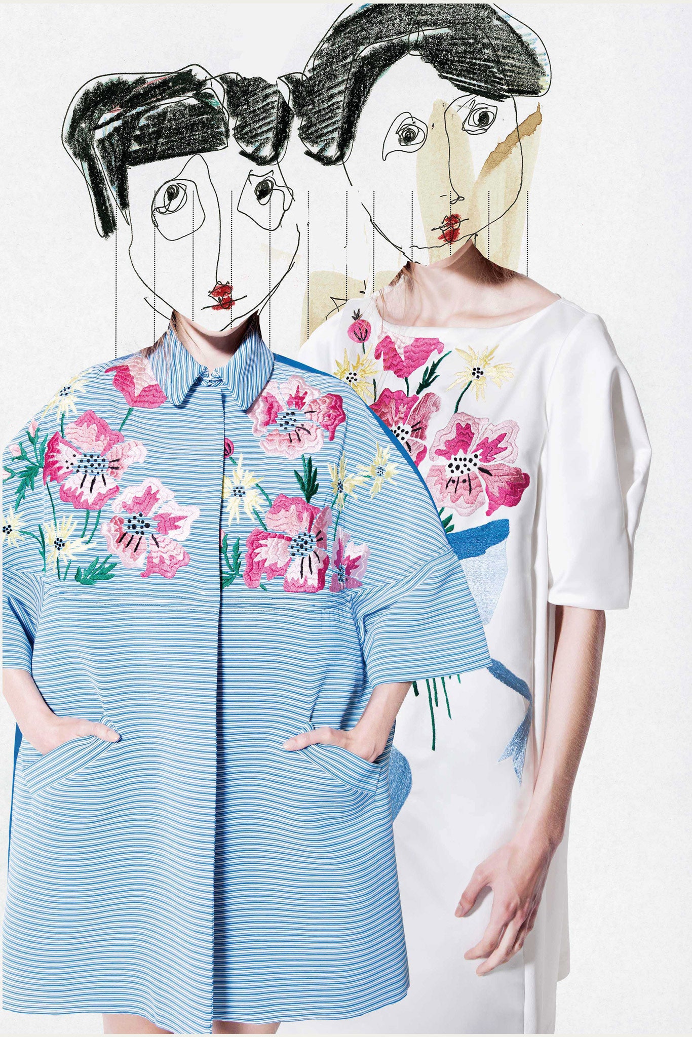 white cotton short-sleeve collared relaxed embroidered short dress
