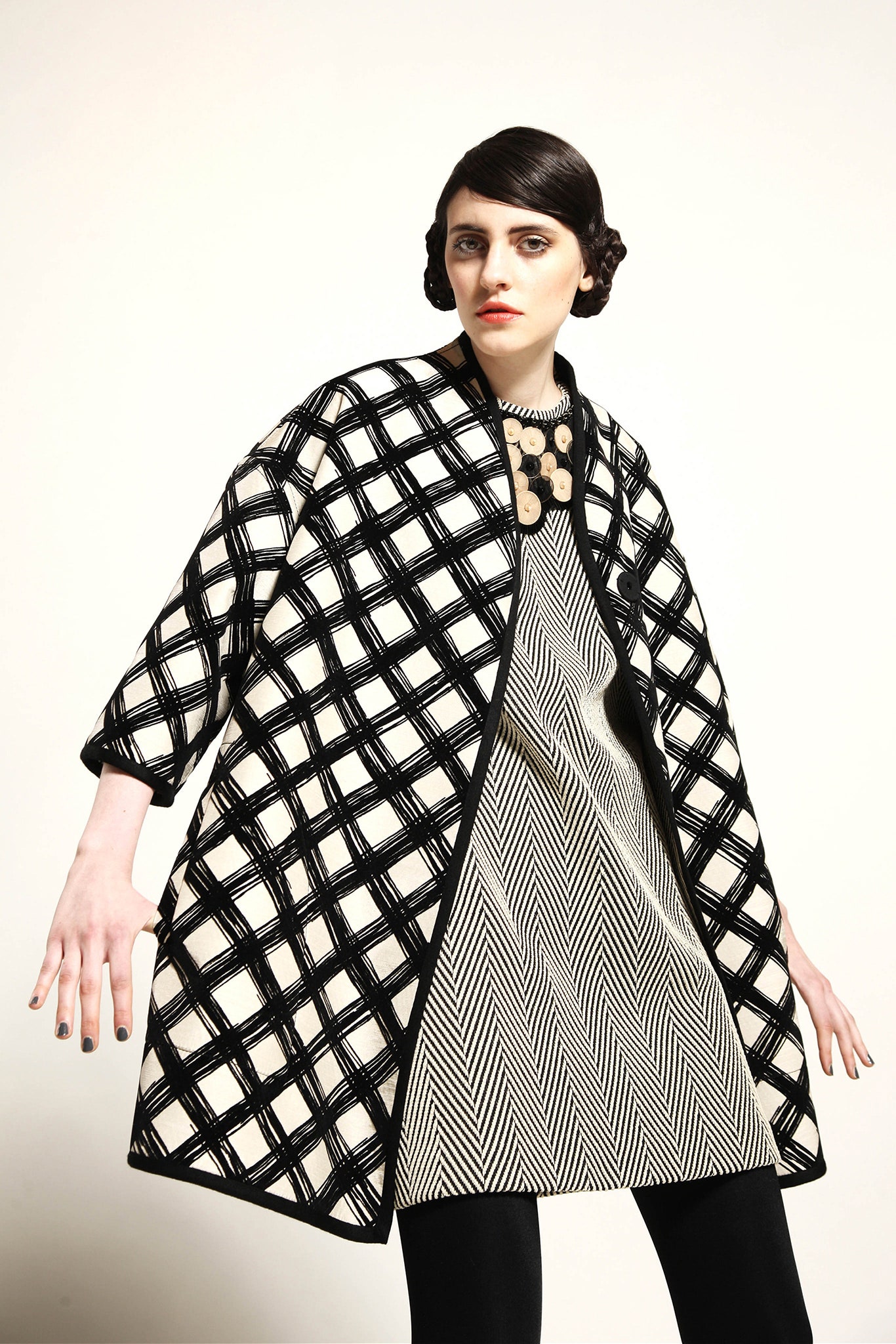 black and white checked coat with dress