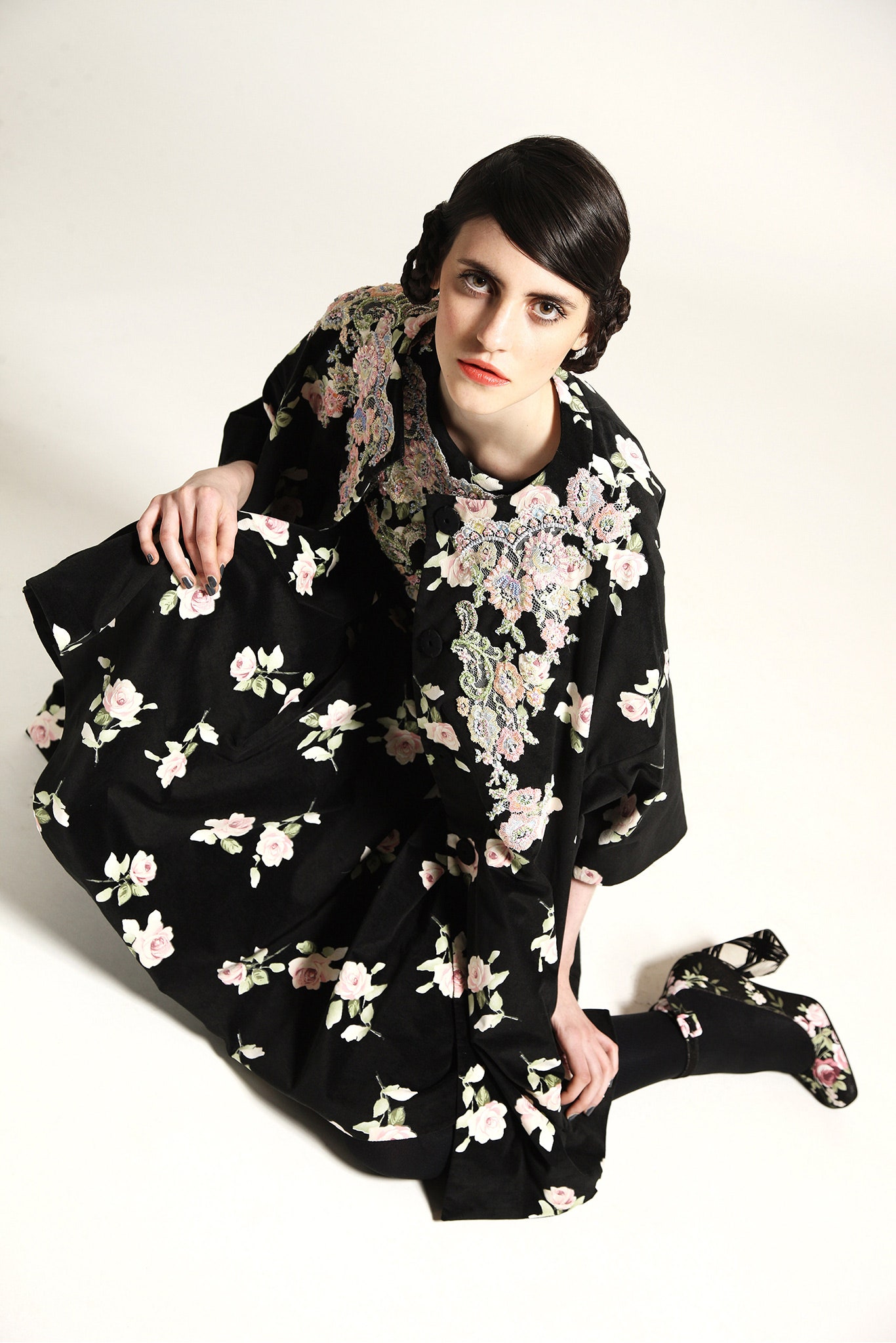 black embroidered midi dress