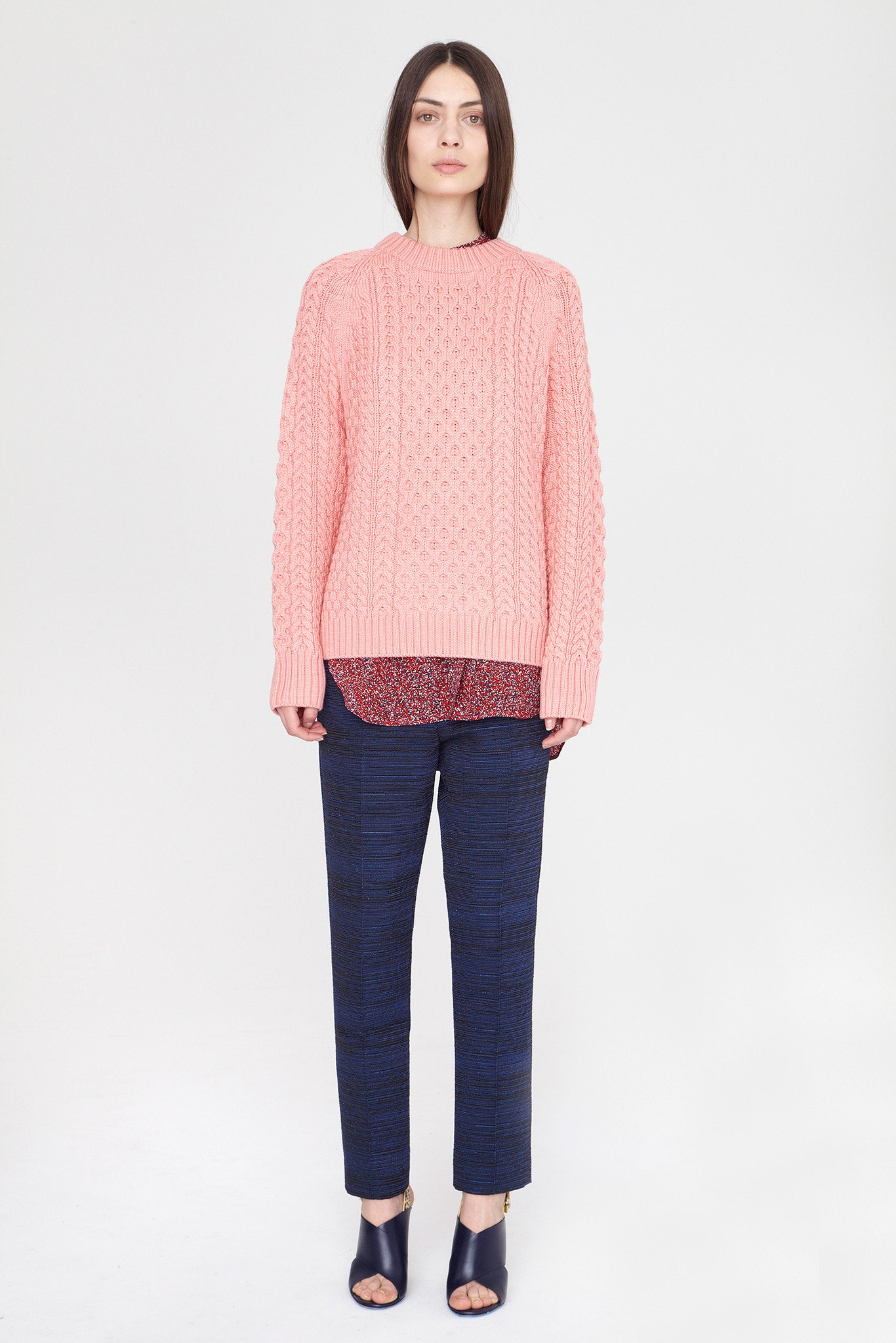 pink wool long-sleeve high-neck oversized sweater