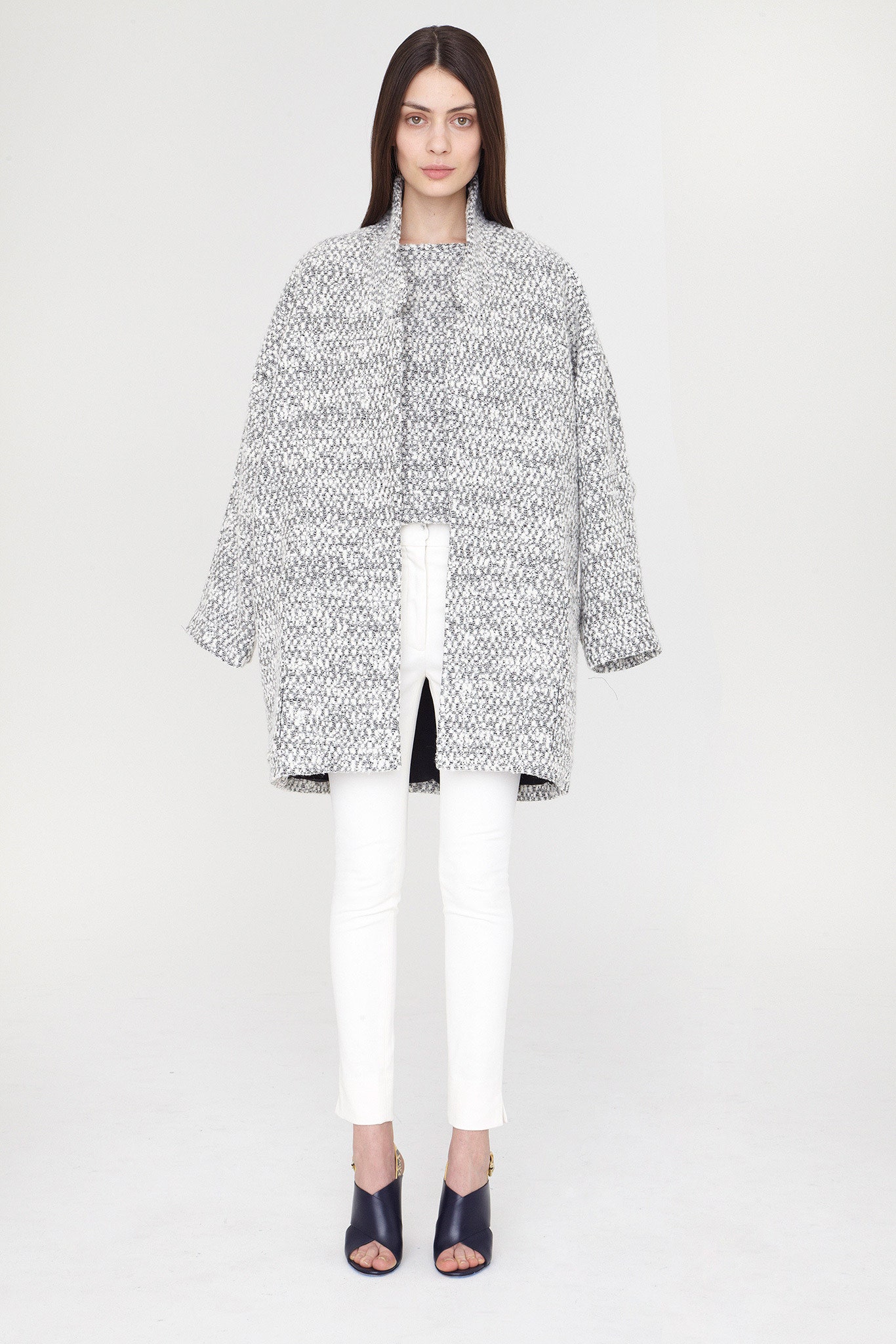 white wool long-sleeve oversized textured coat