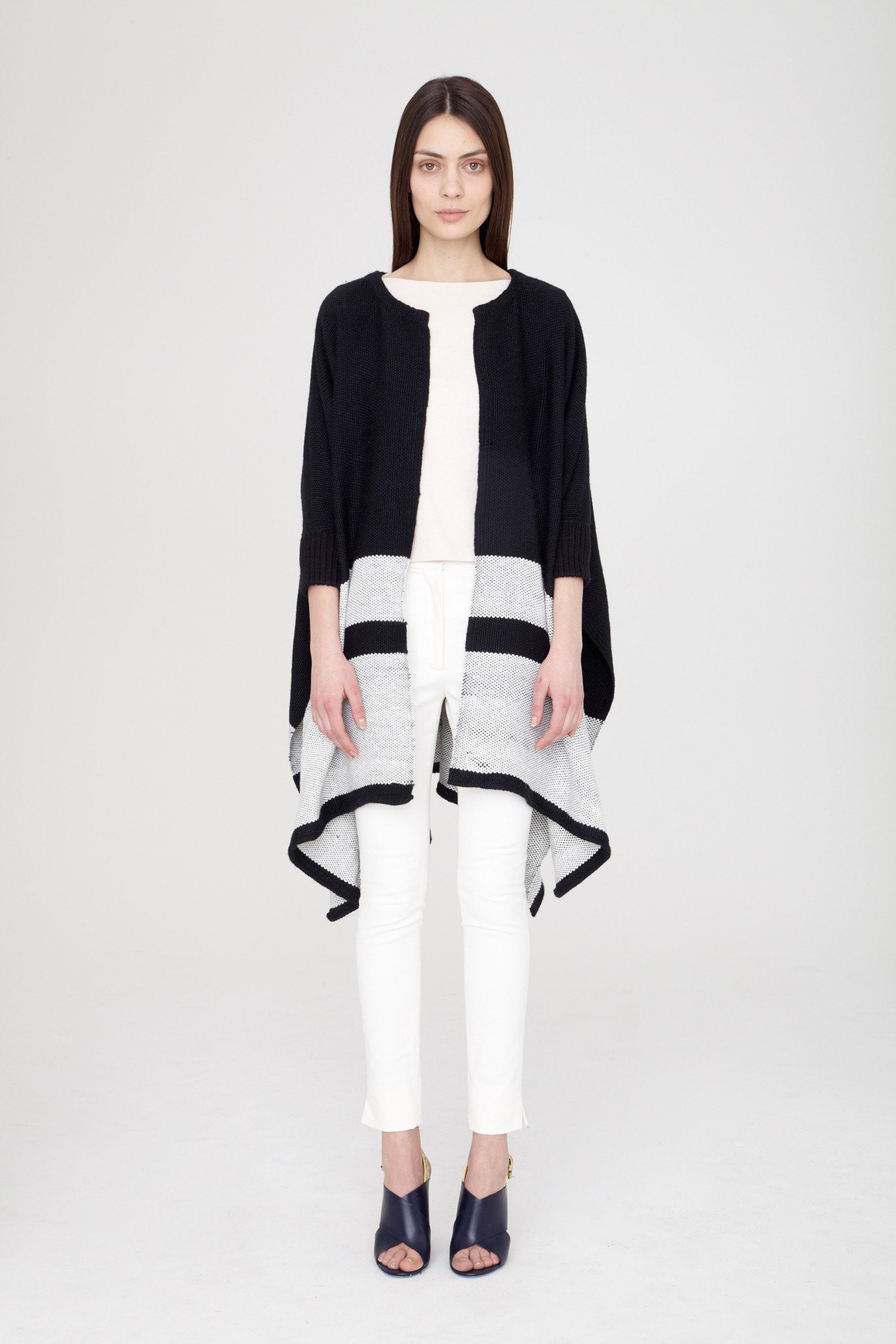 black cotton sleeveless relaxed layered poncho