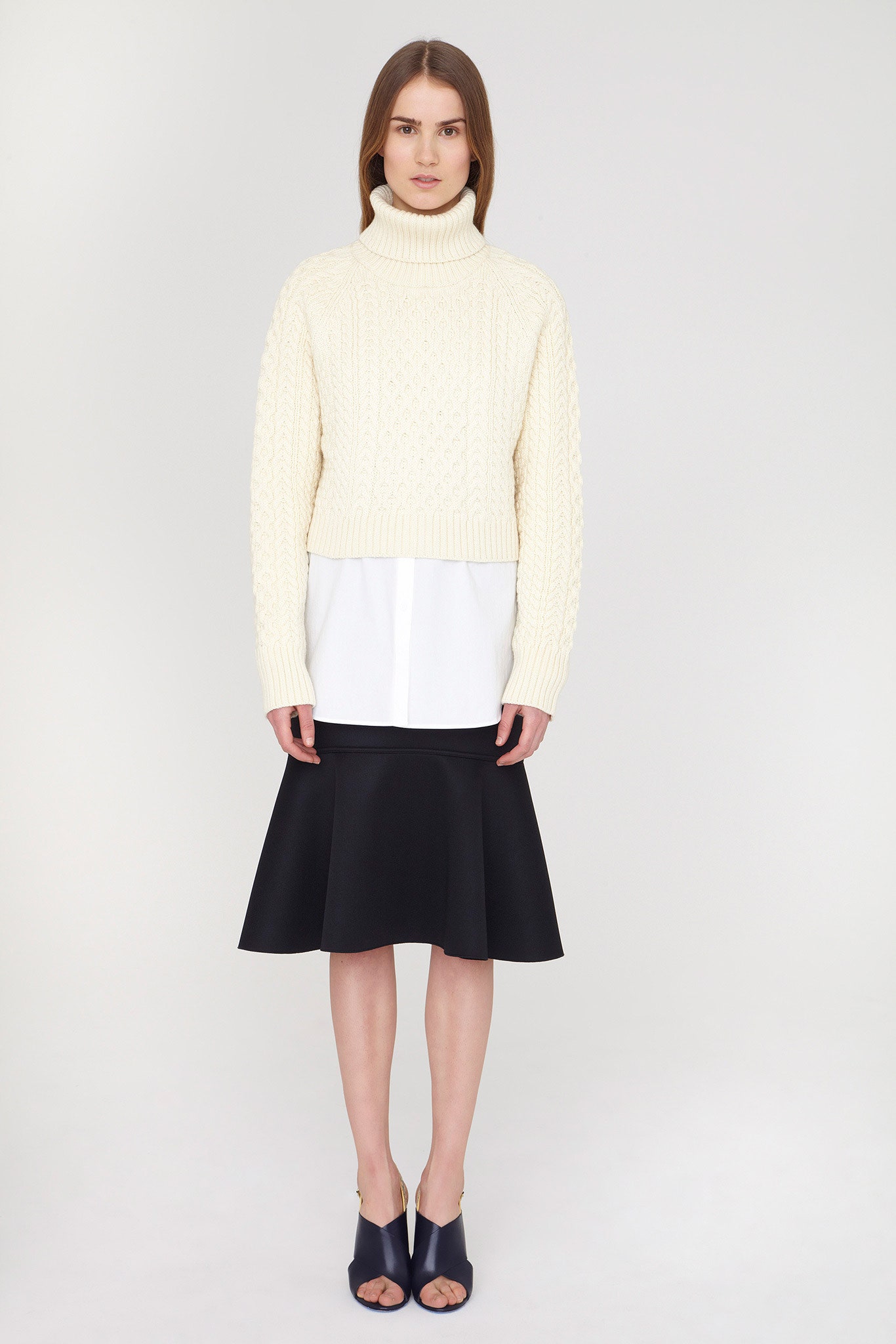 white wool long-sleeve turtleneck fitted cropped sweater