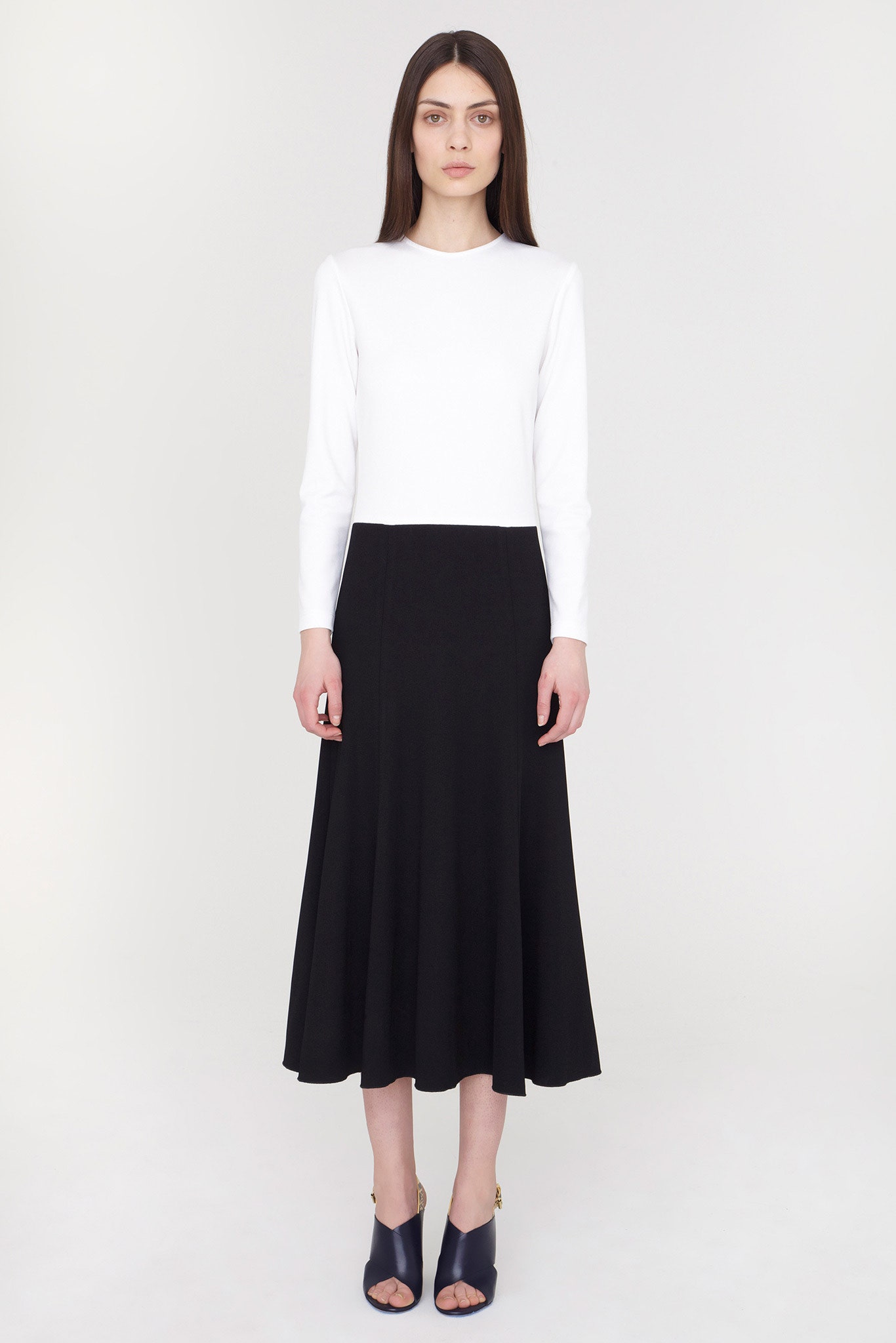 black and white long-sleeve dress