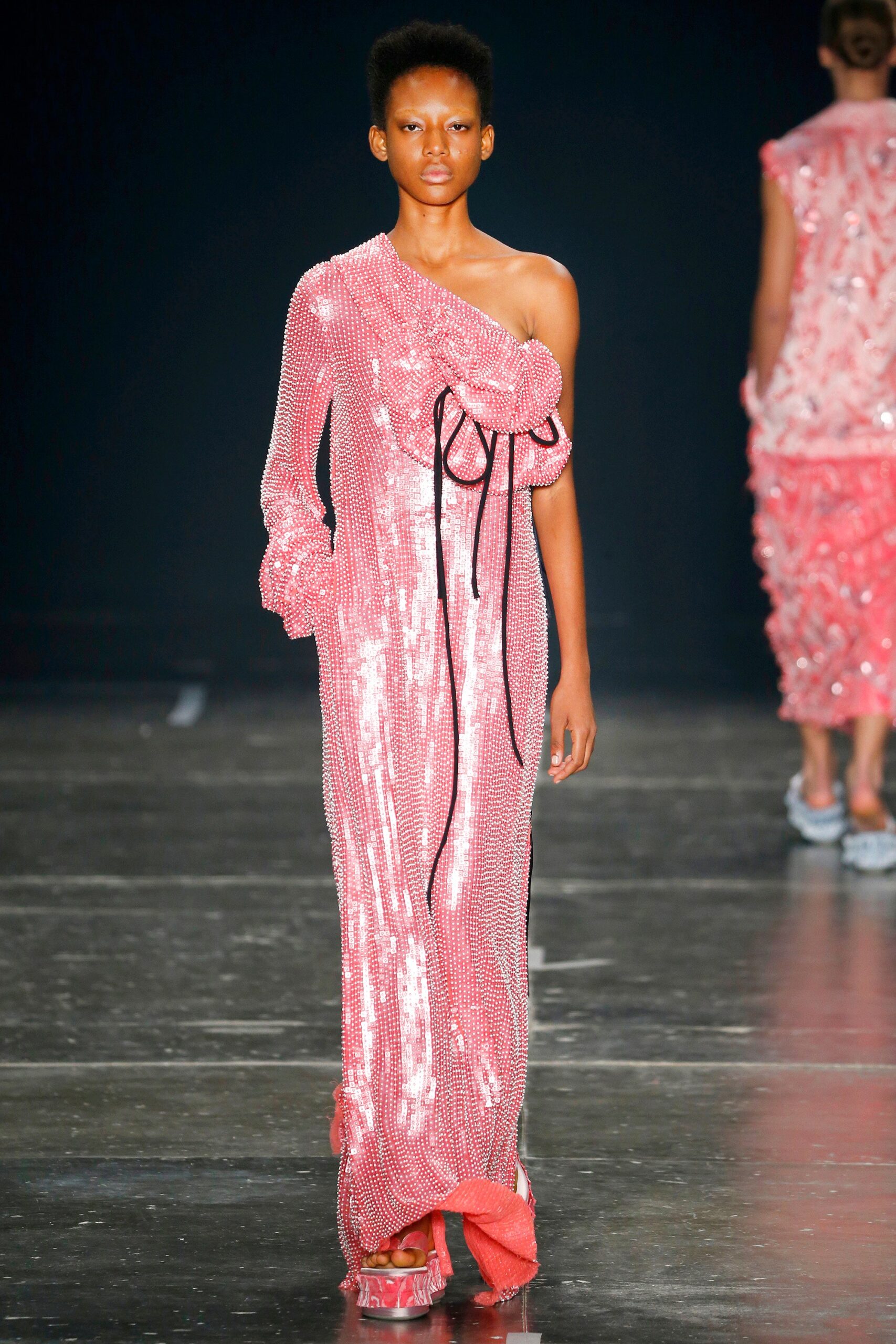 fitted pink sequin gown