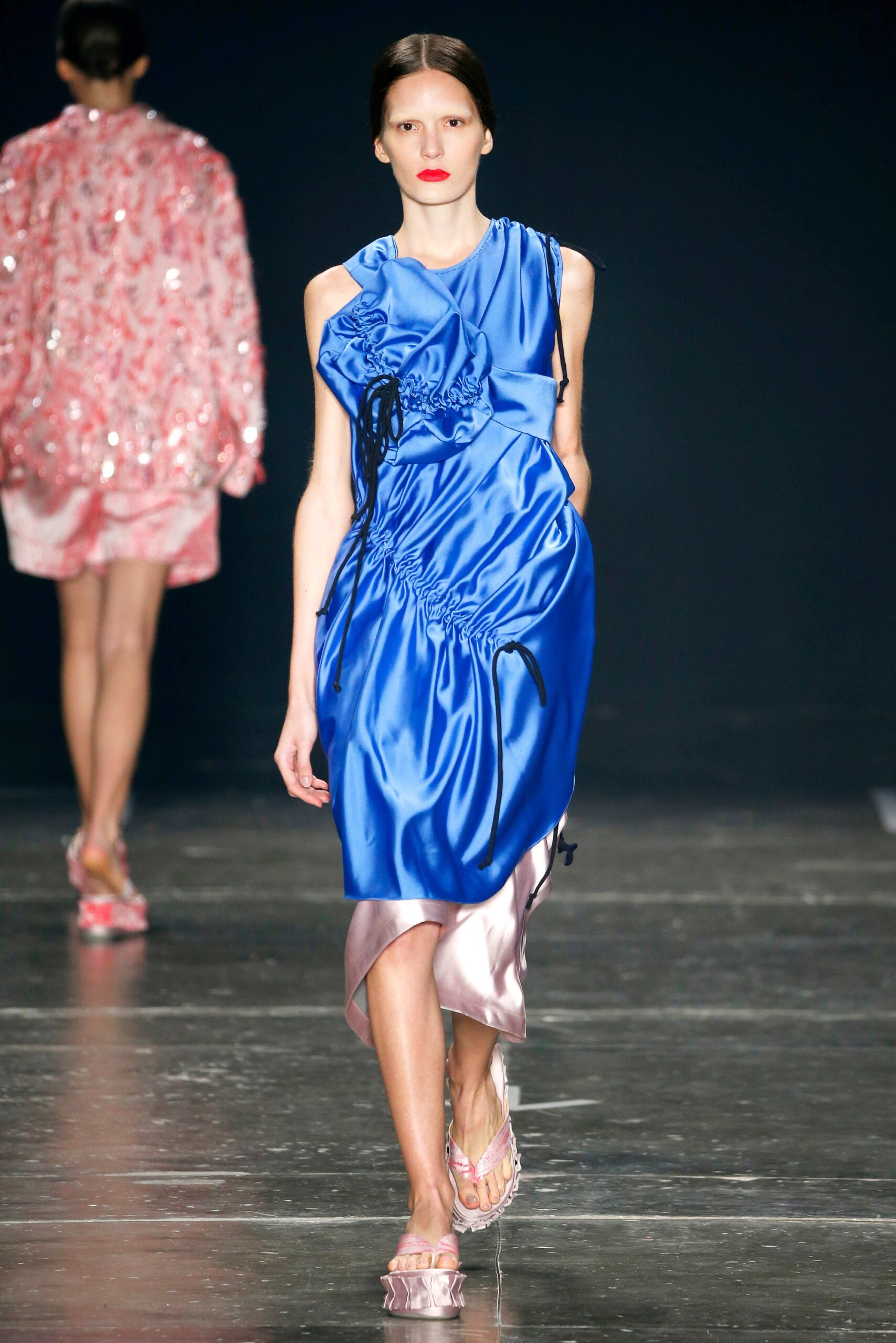 blue silk sleeveless dress