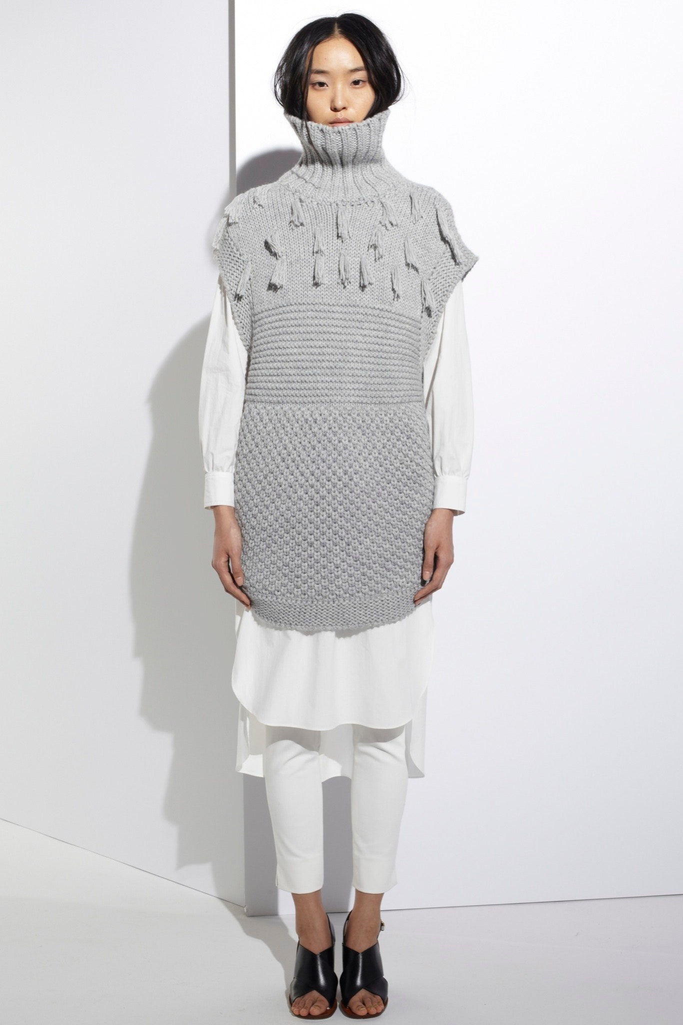 gray wool layered dress