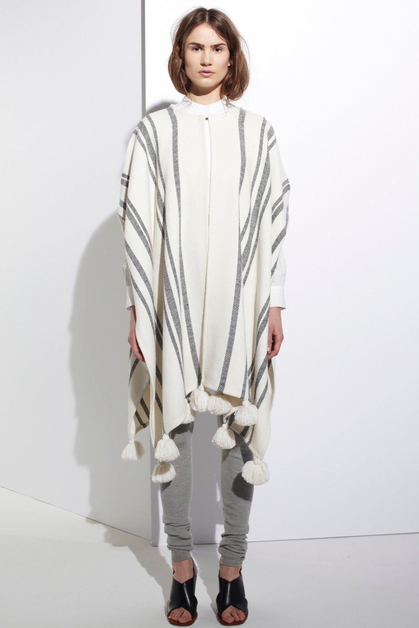 white striped poncho with leggings