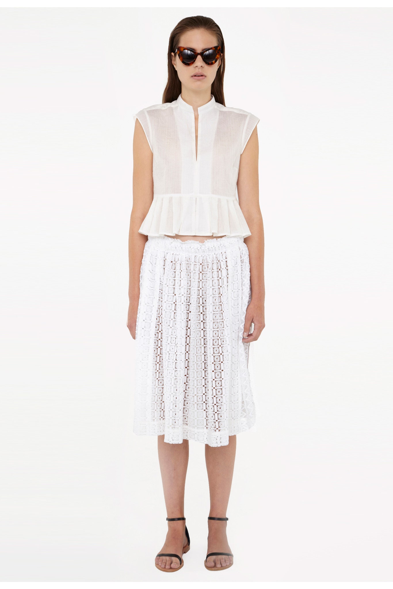 white lace midi skirt and top