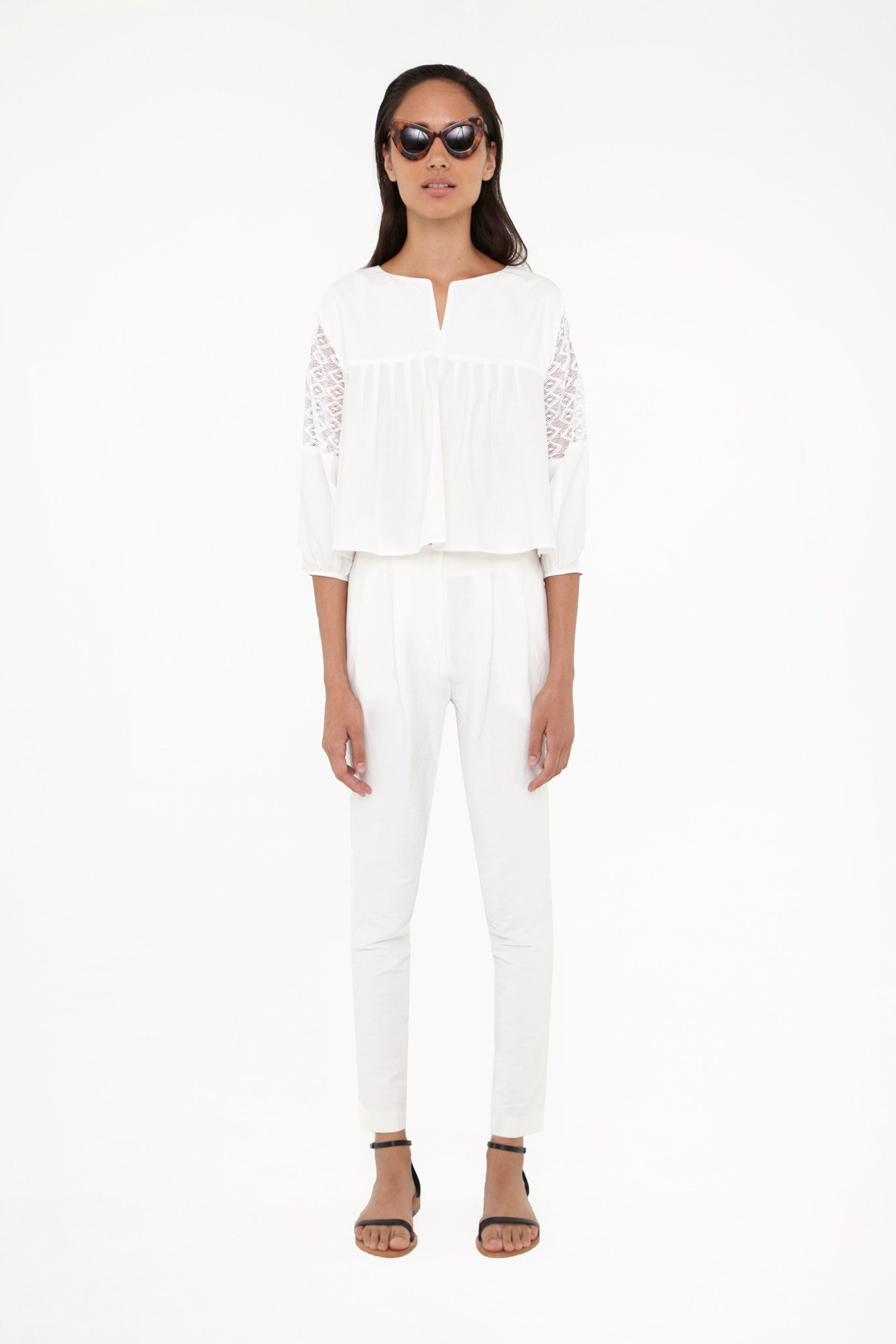 white relaxed top with pants