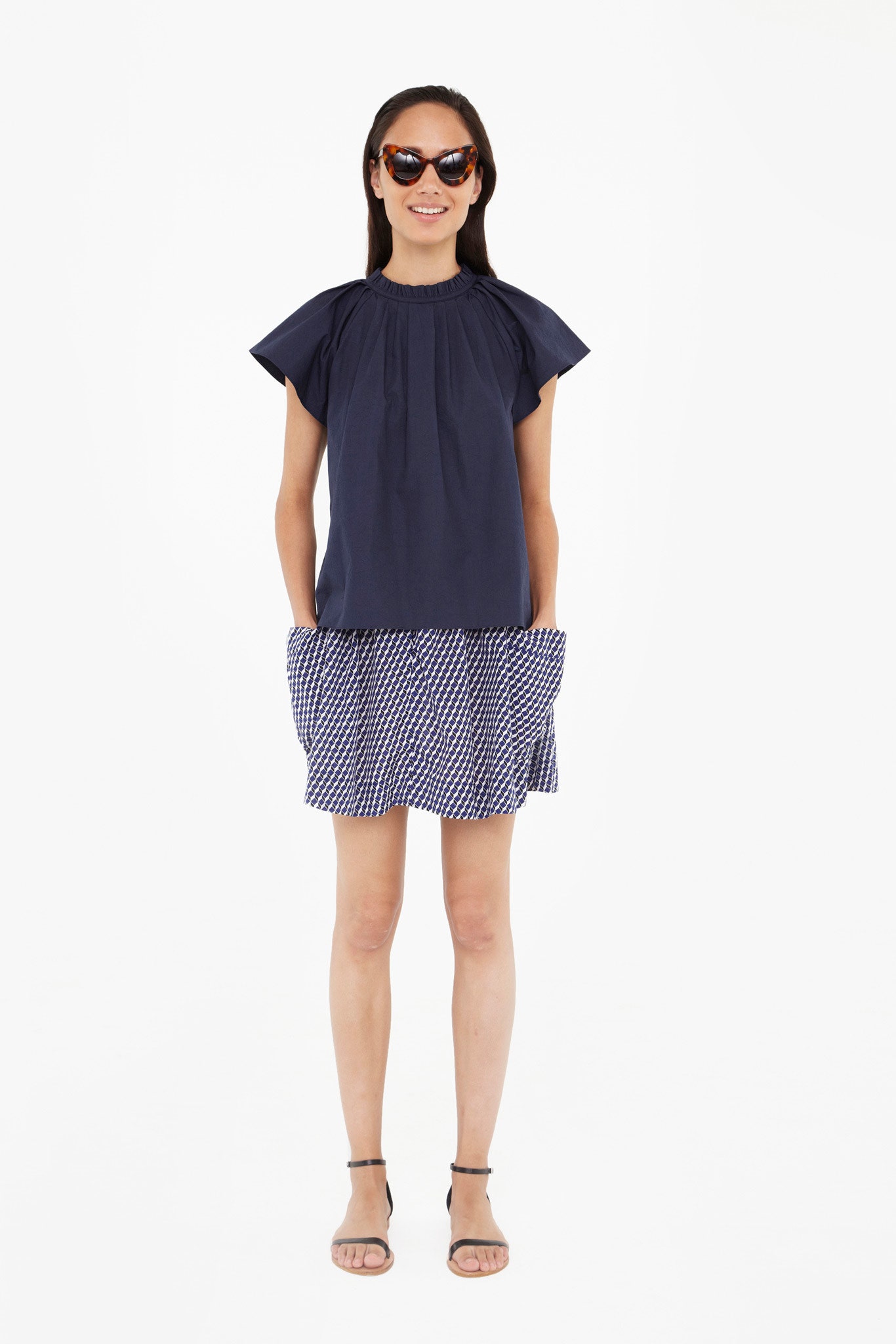 blue cotton top with a-line skirt