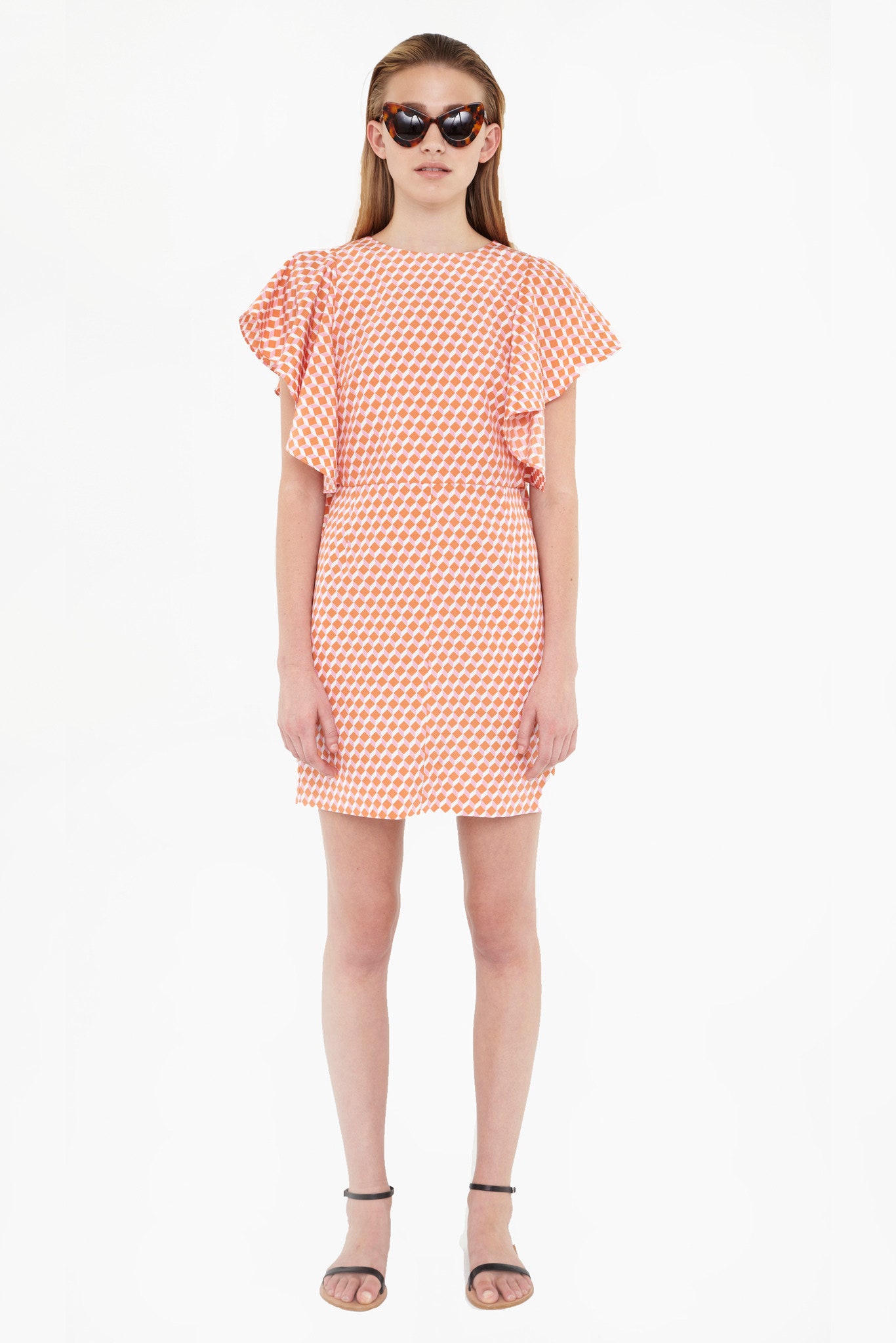 orange printed short-sleeve dress