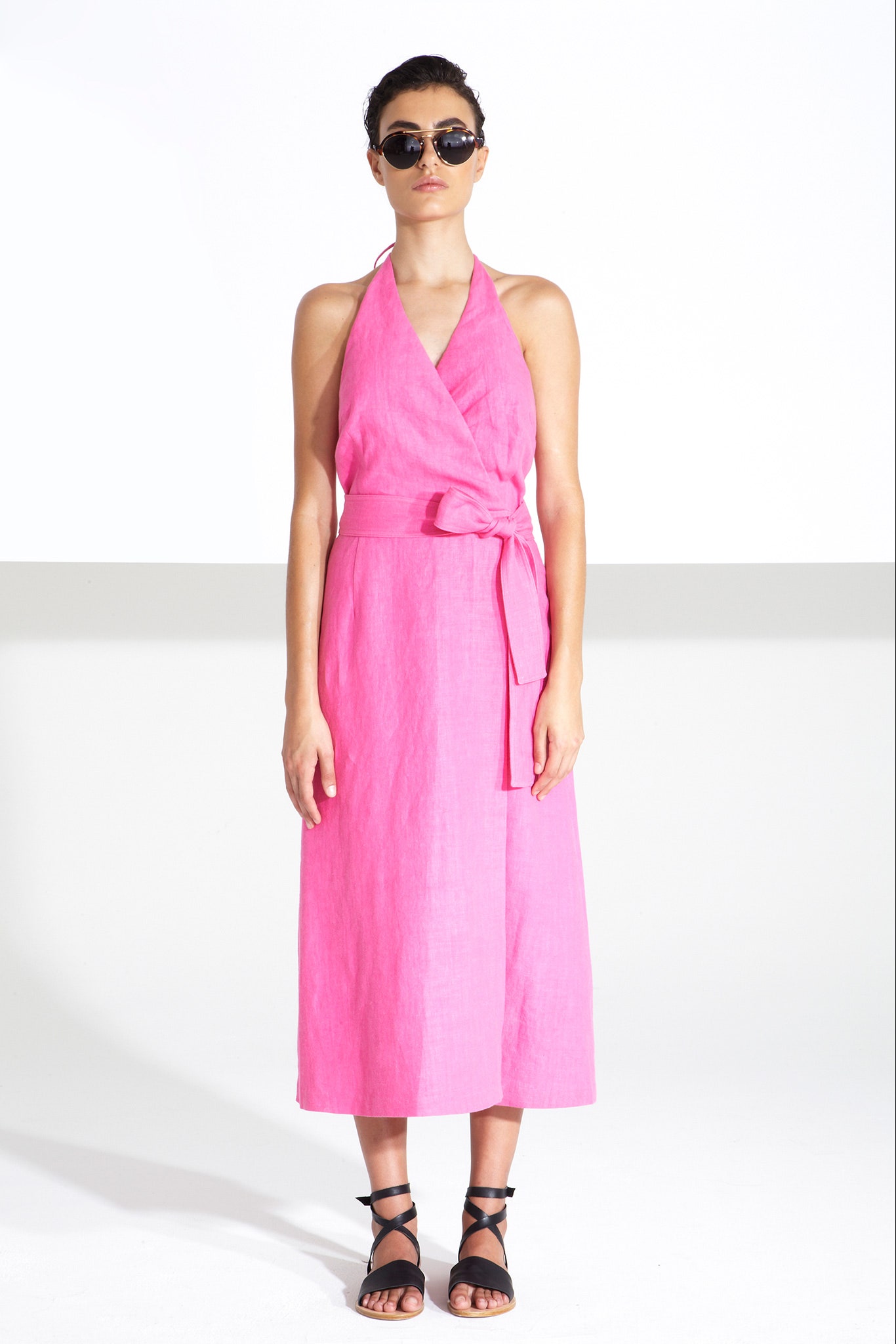 pink linen halter dress