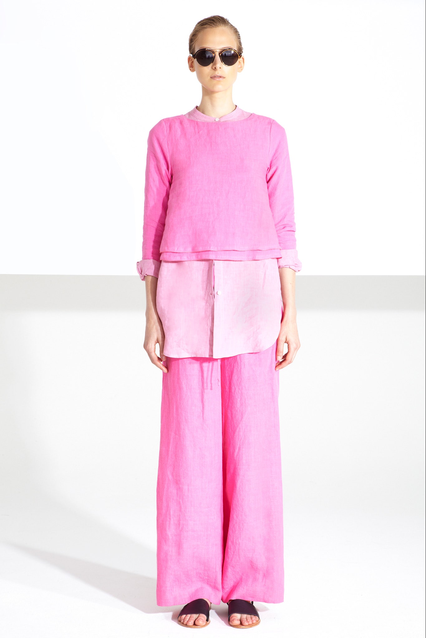 pink linen top and pants
