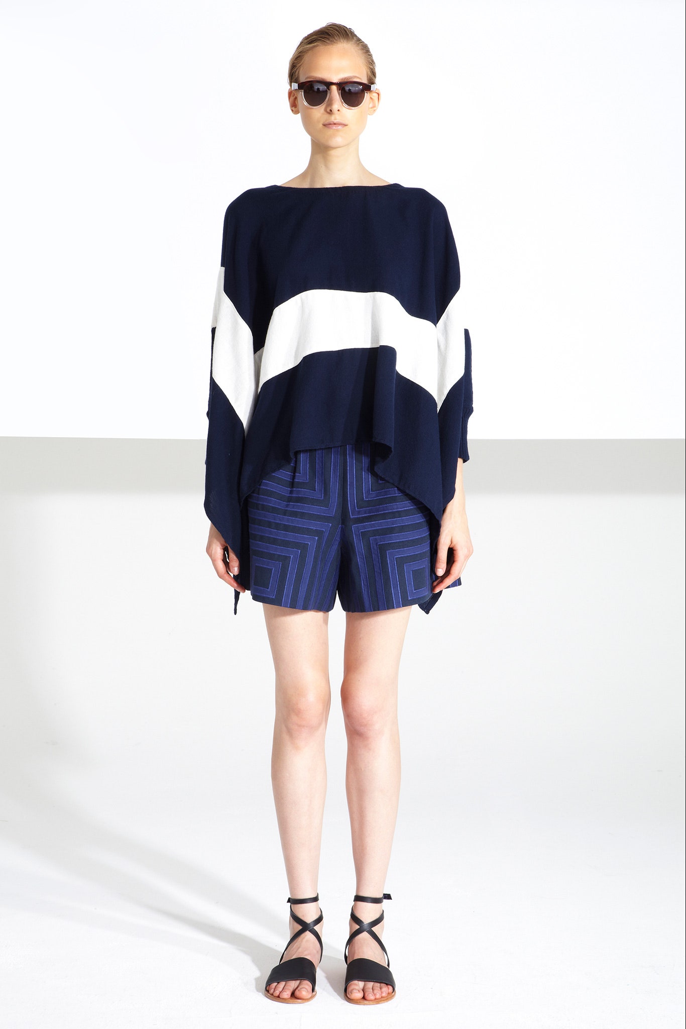 navy color-blocked top with shorts