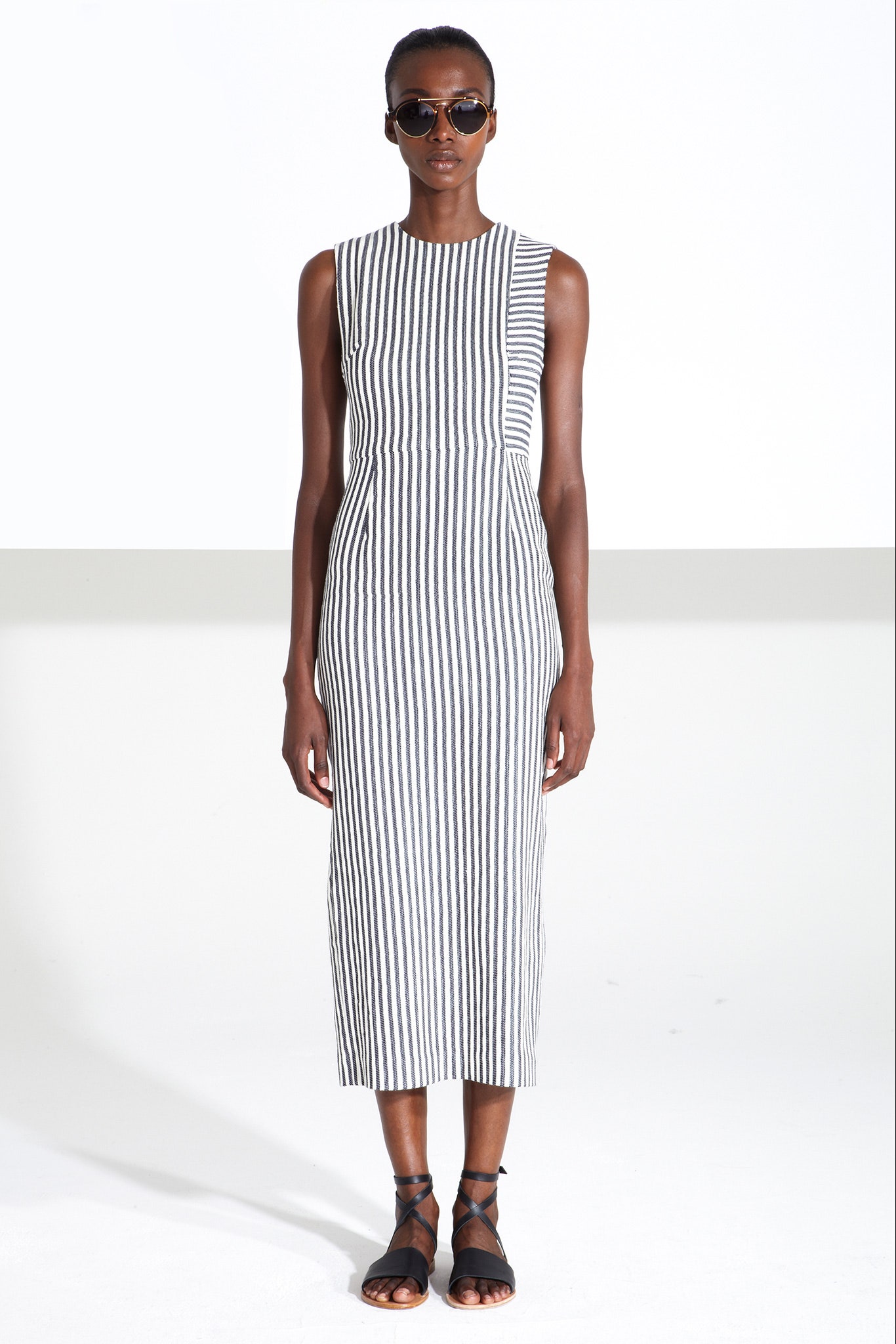 black and white striped midi dress