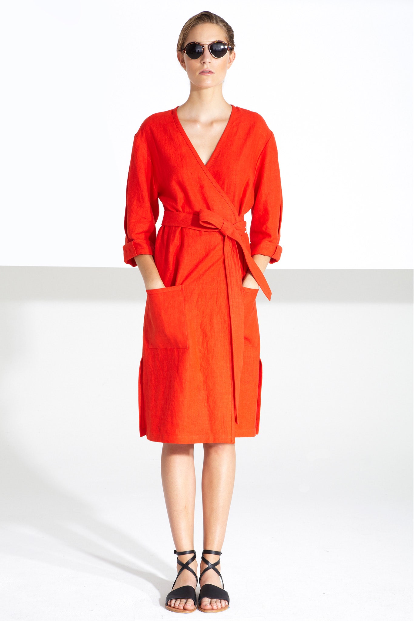 red cotton wrap dress