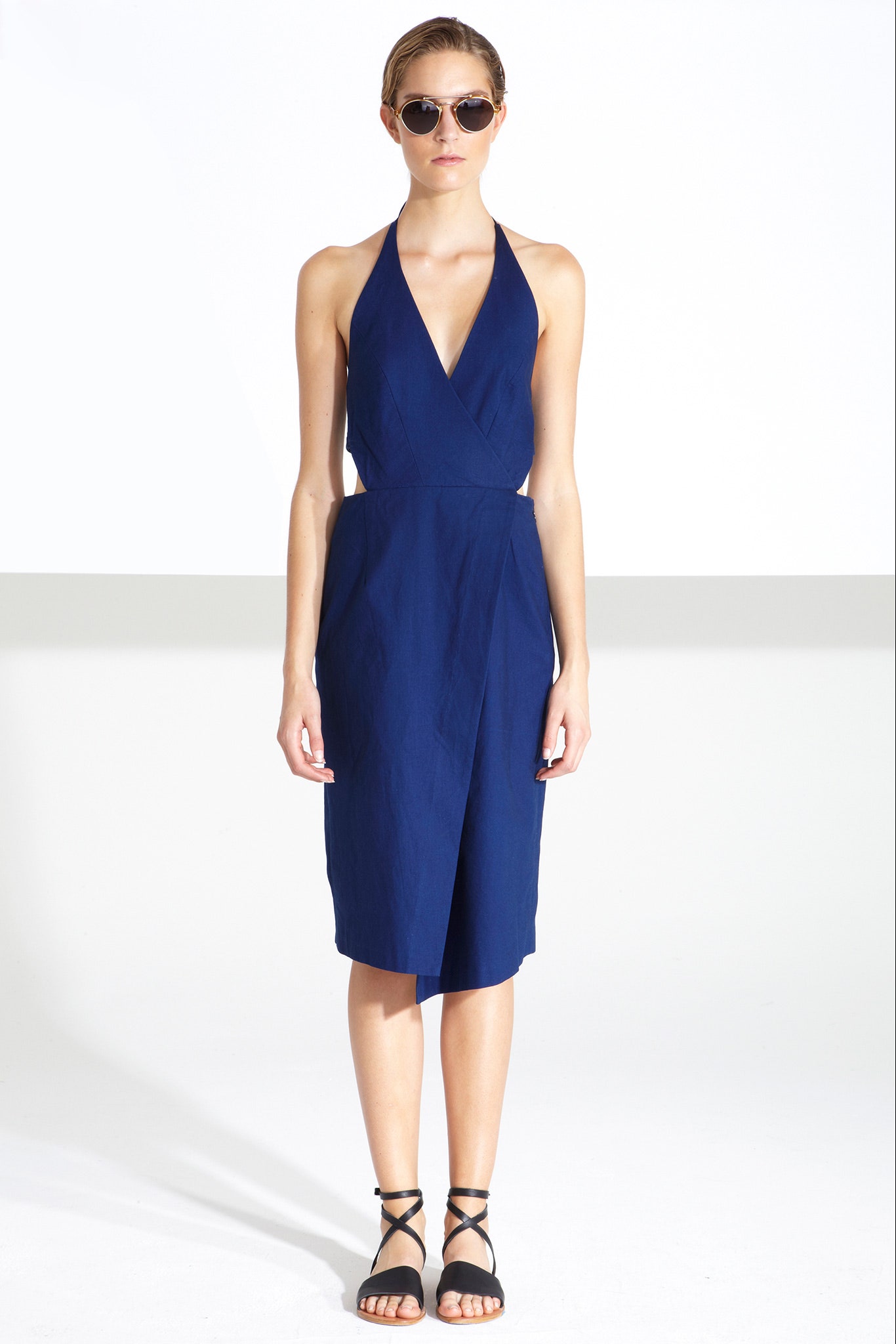 blue fitted midi dress