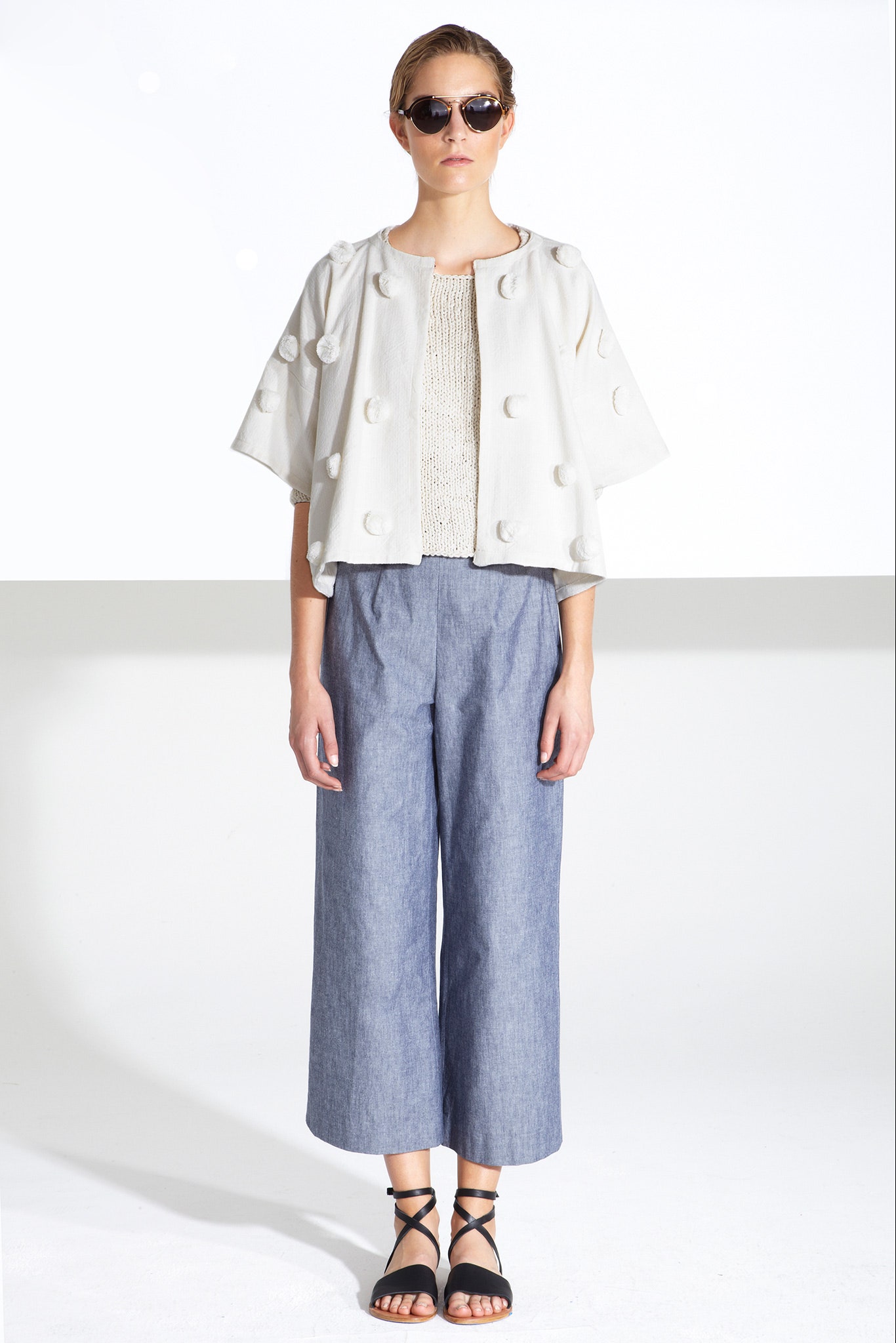 beige cotton short-sleeve fitted textured top