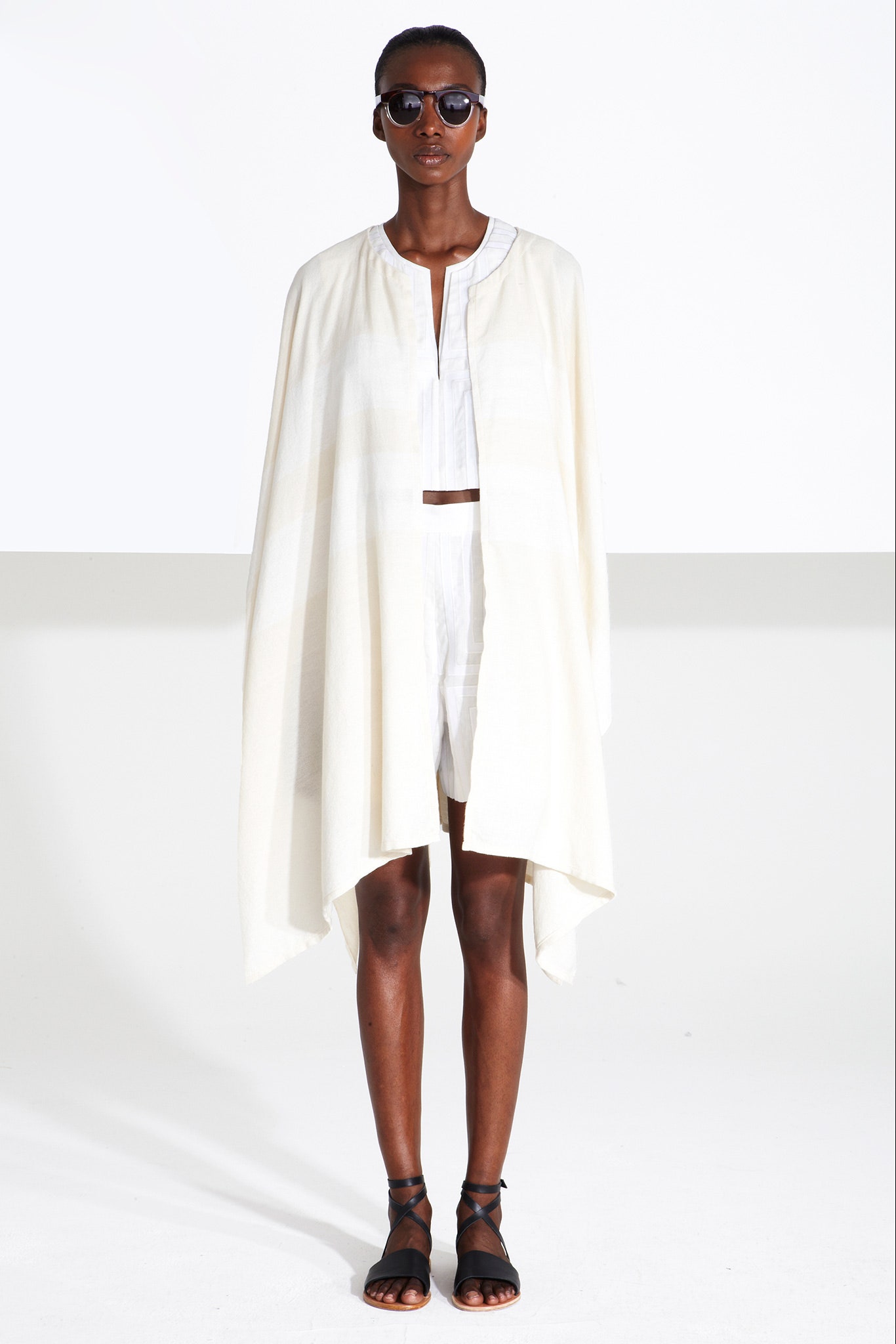white cotton sleeveless relaxed draped cape