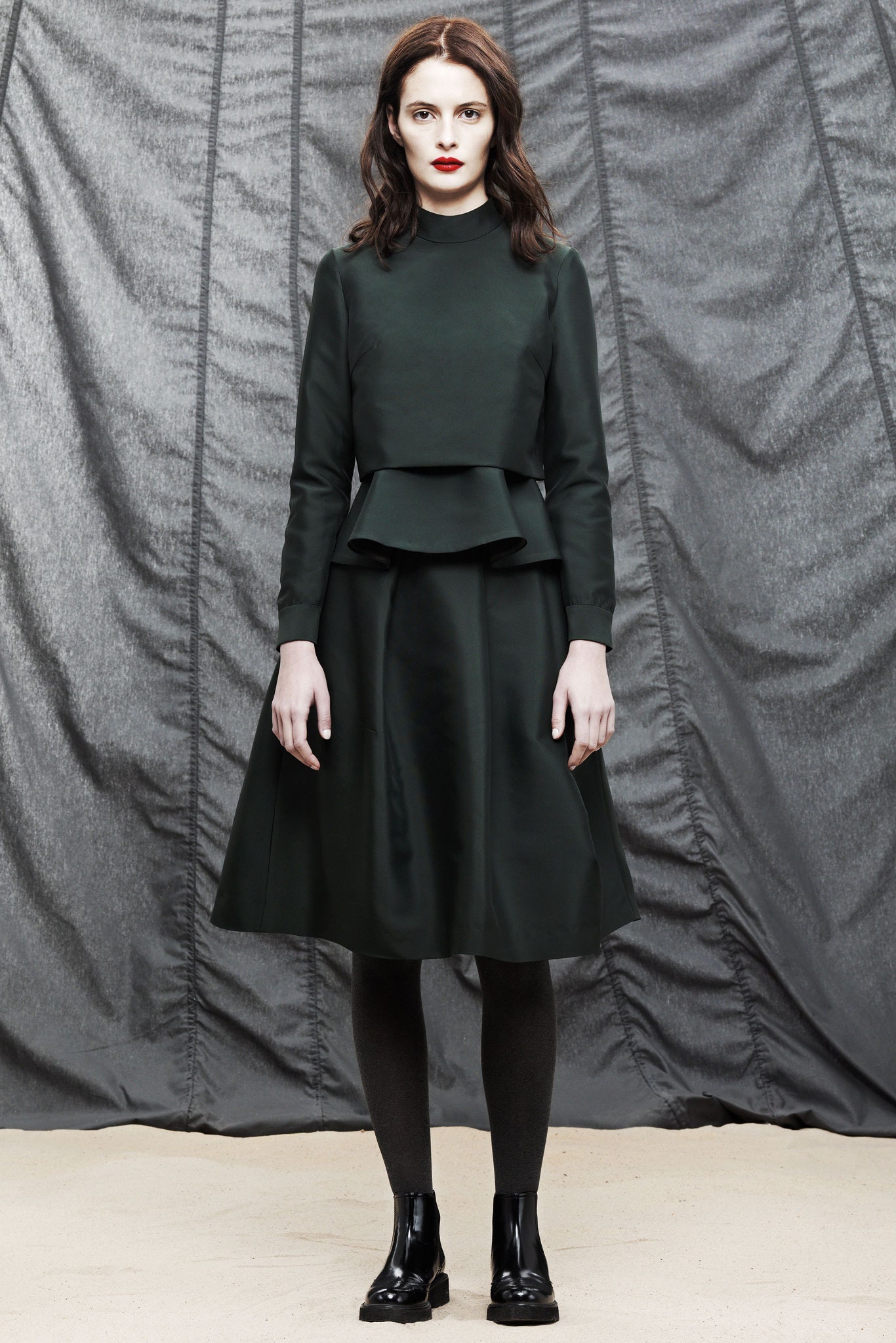 green fitted long-sleeve dress