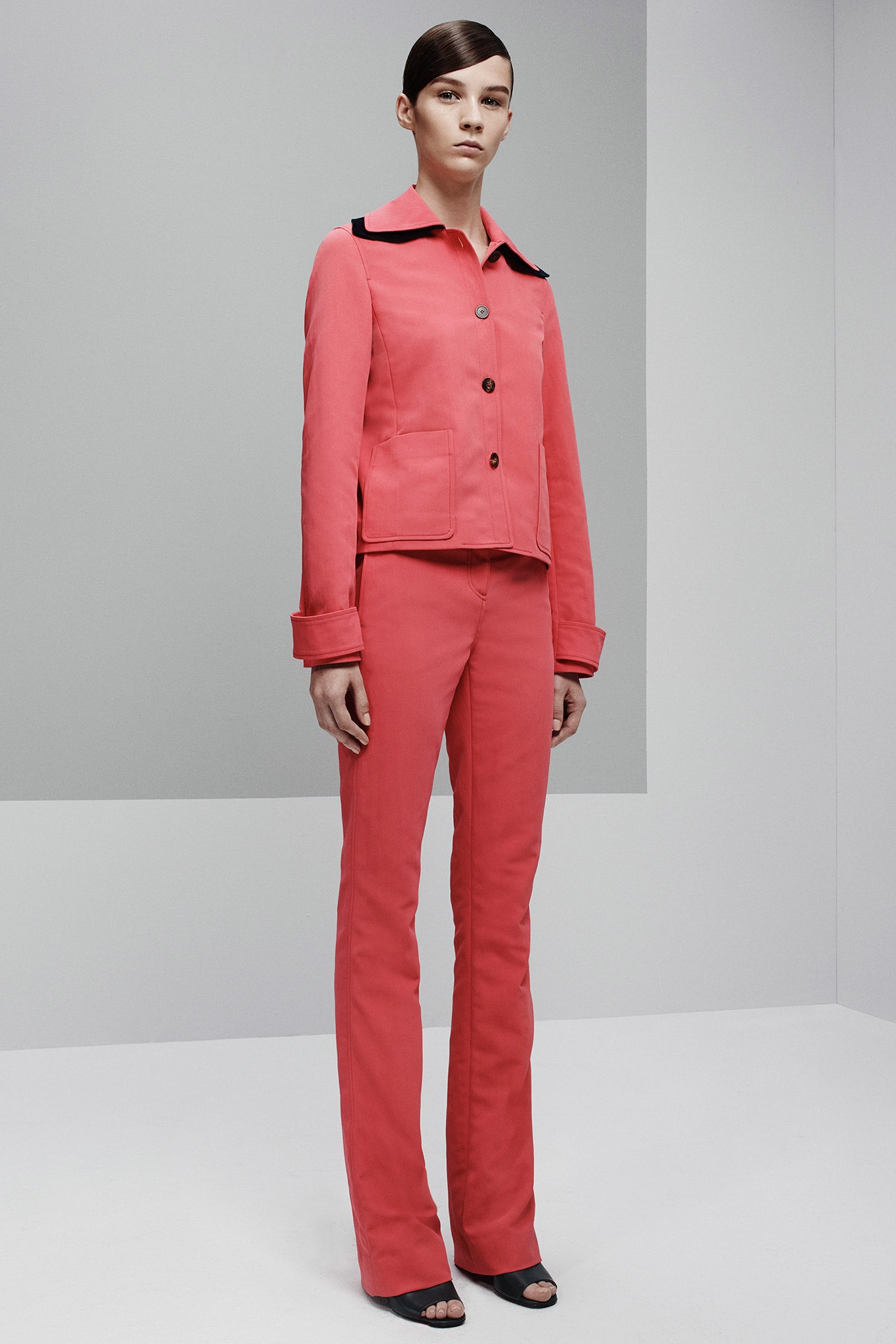 fitted pink cotton jacket and pants
