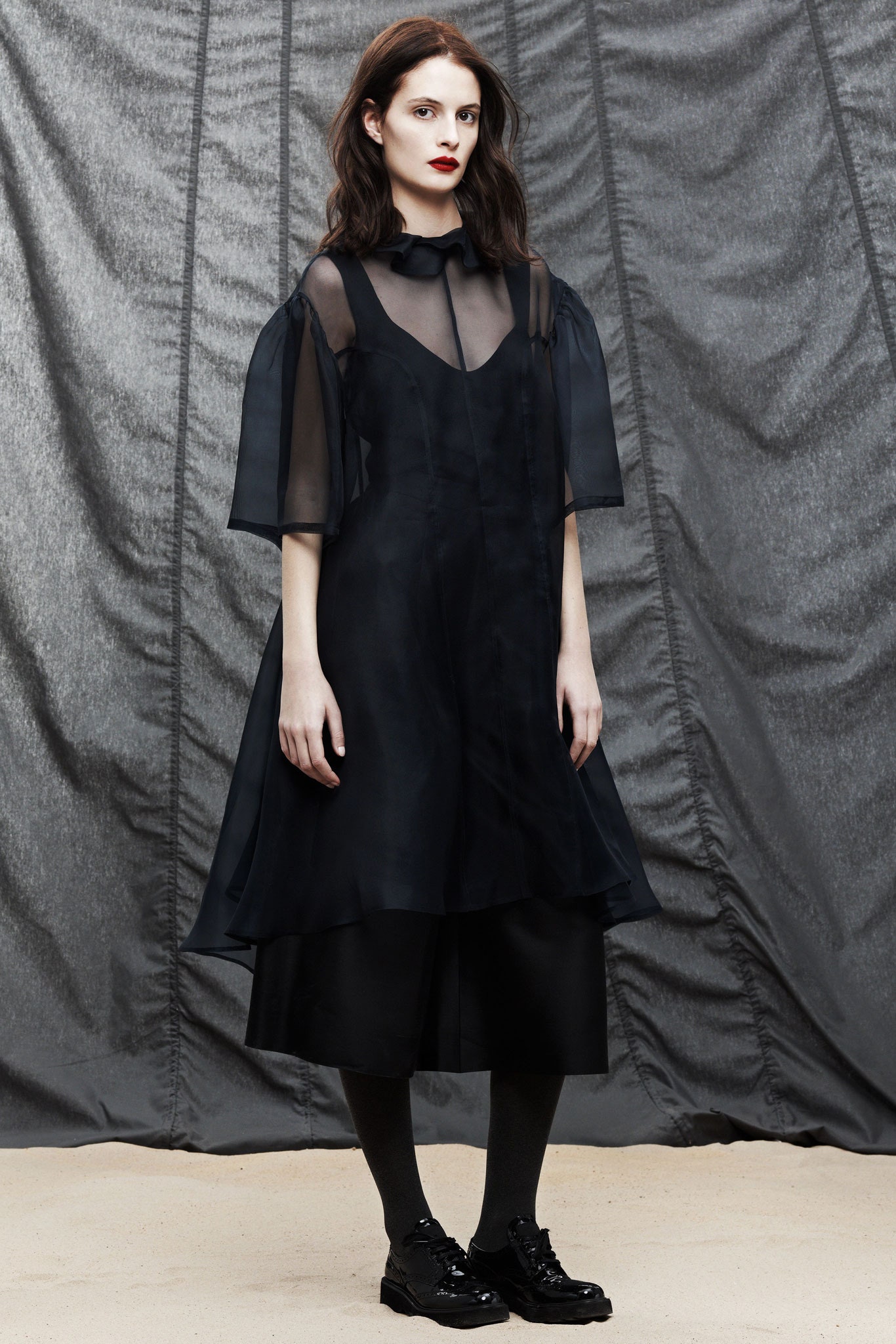 black sheer layered midi dress