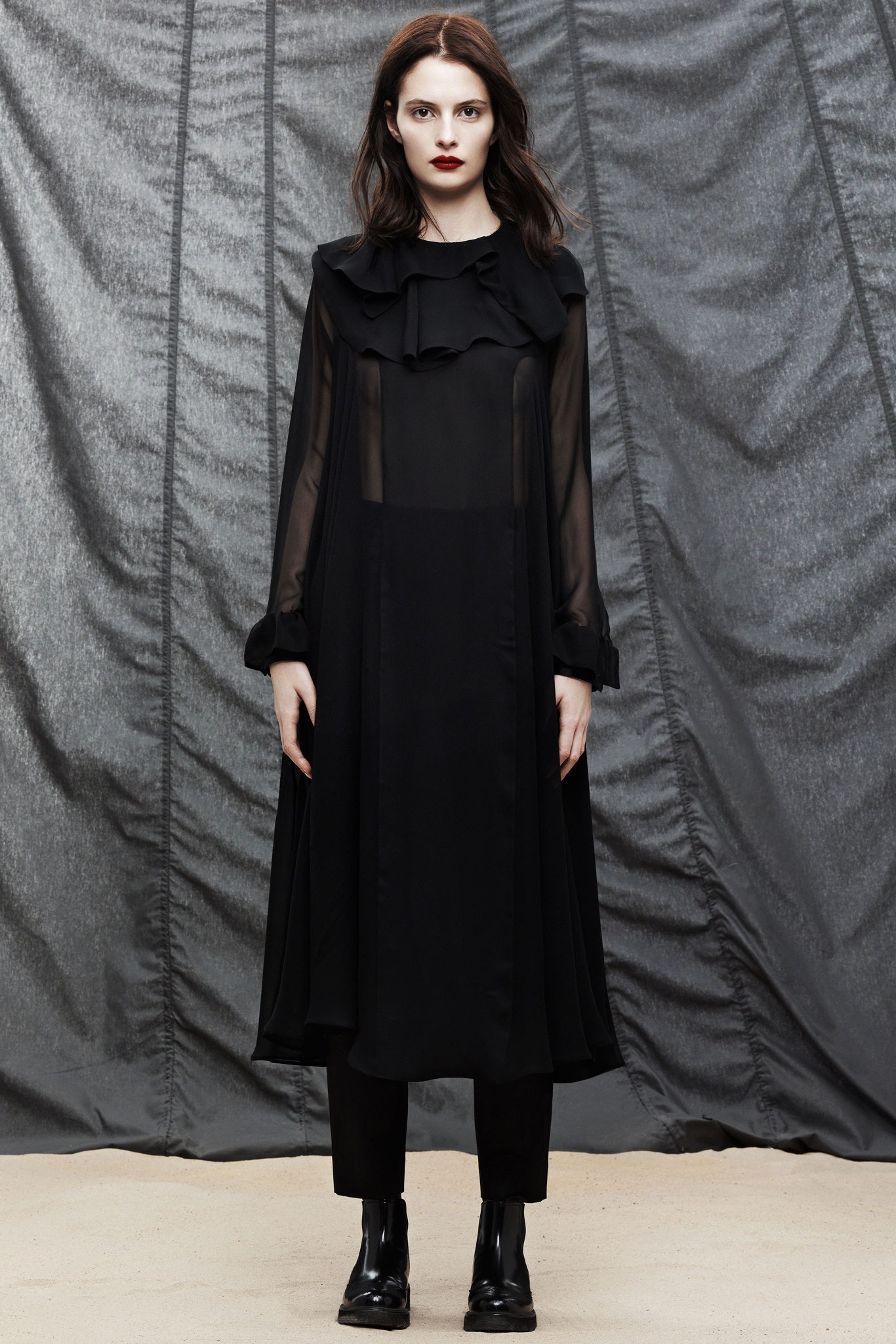 black relaxed midi dress with pants