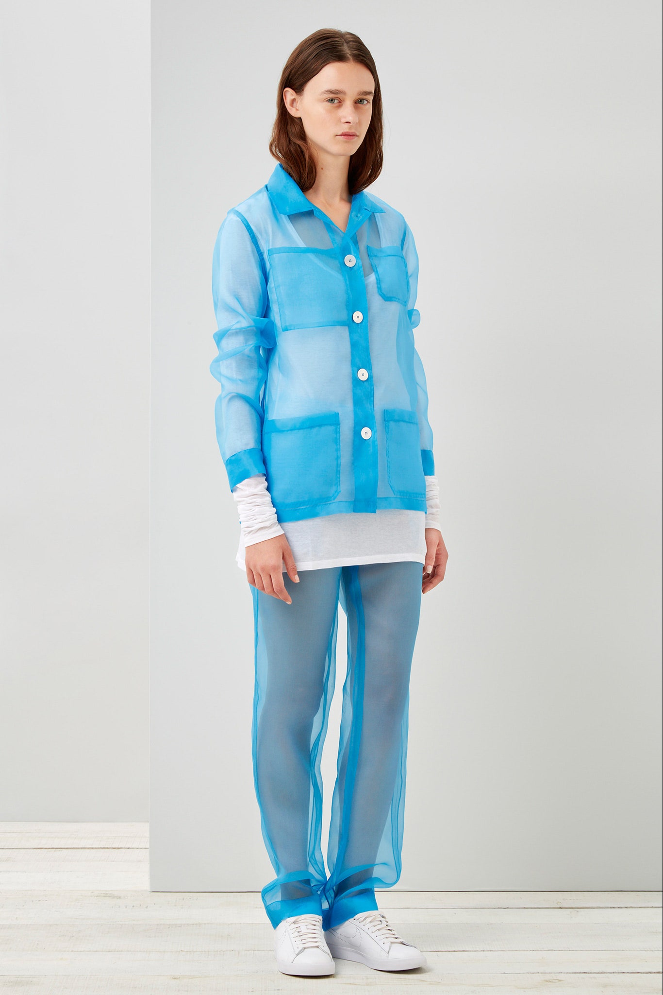 blue cotton relaxed straight-leg sheer pants