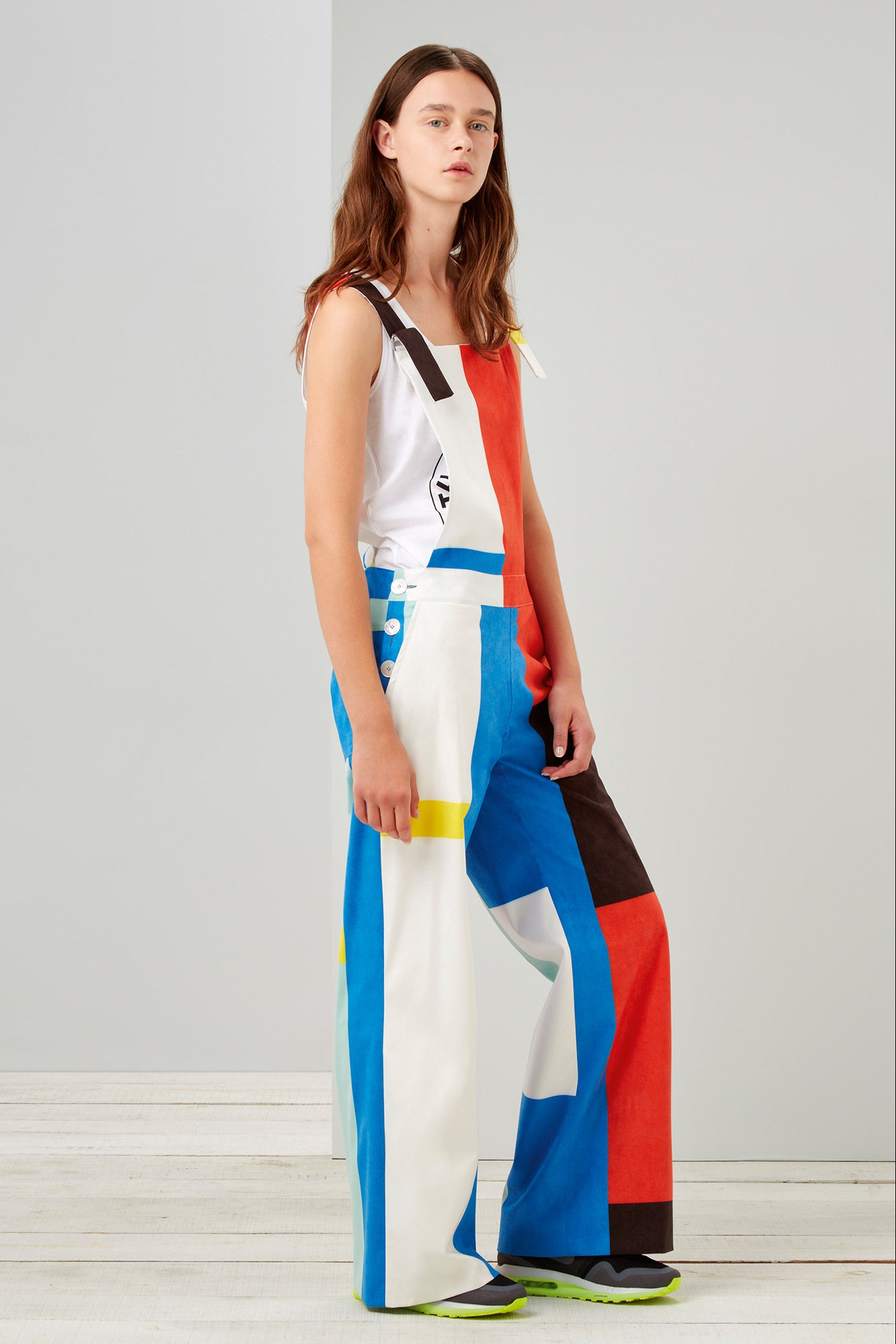 color-blocked overalls with tank-top