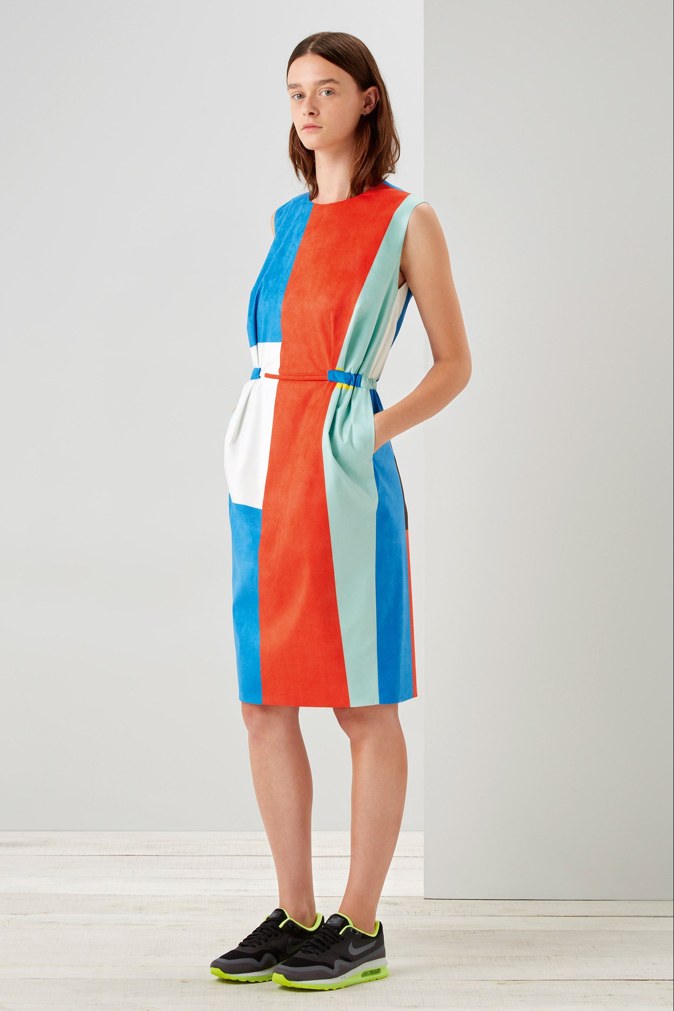 color-blocked midi dress with sneakers