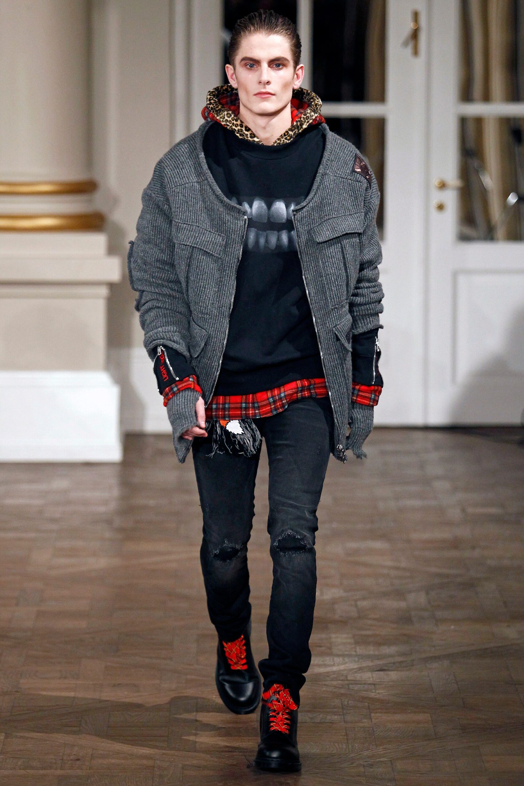 gray wool jacket with hoodie