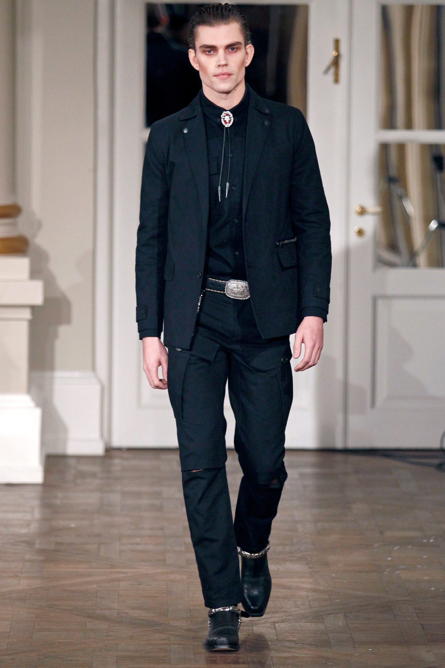 black tailored jacket and pants