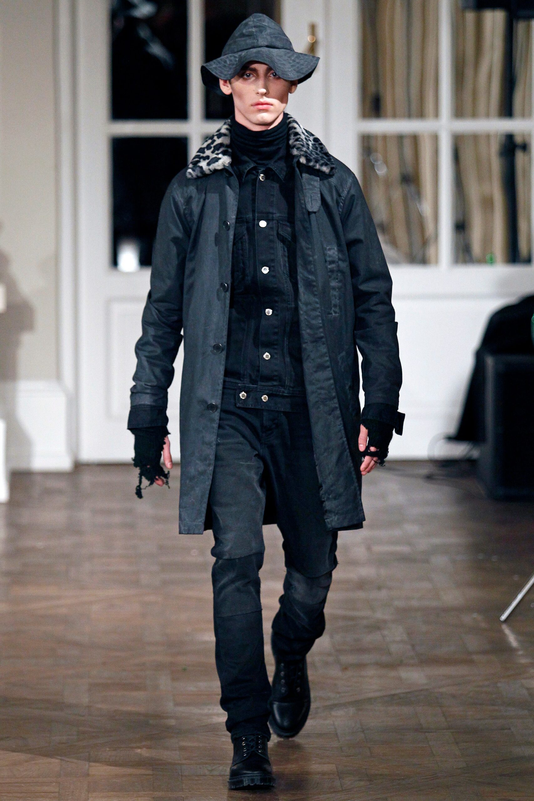 black relaxed coat with shirt and pants