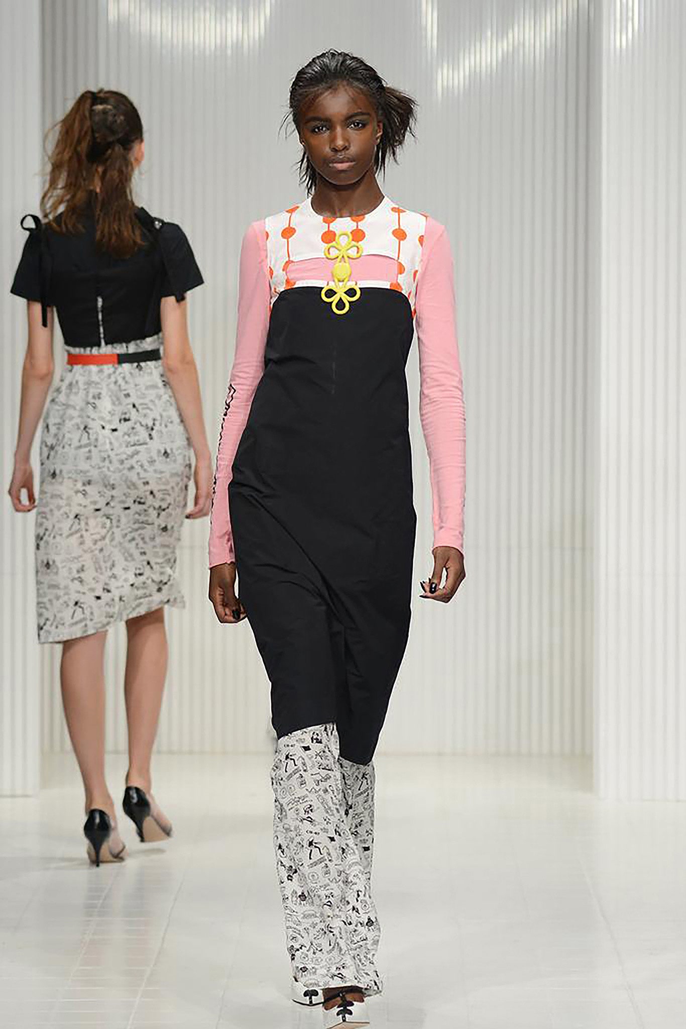 color-blocked fitted dress and pencil skirt