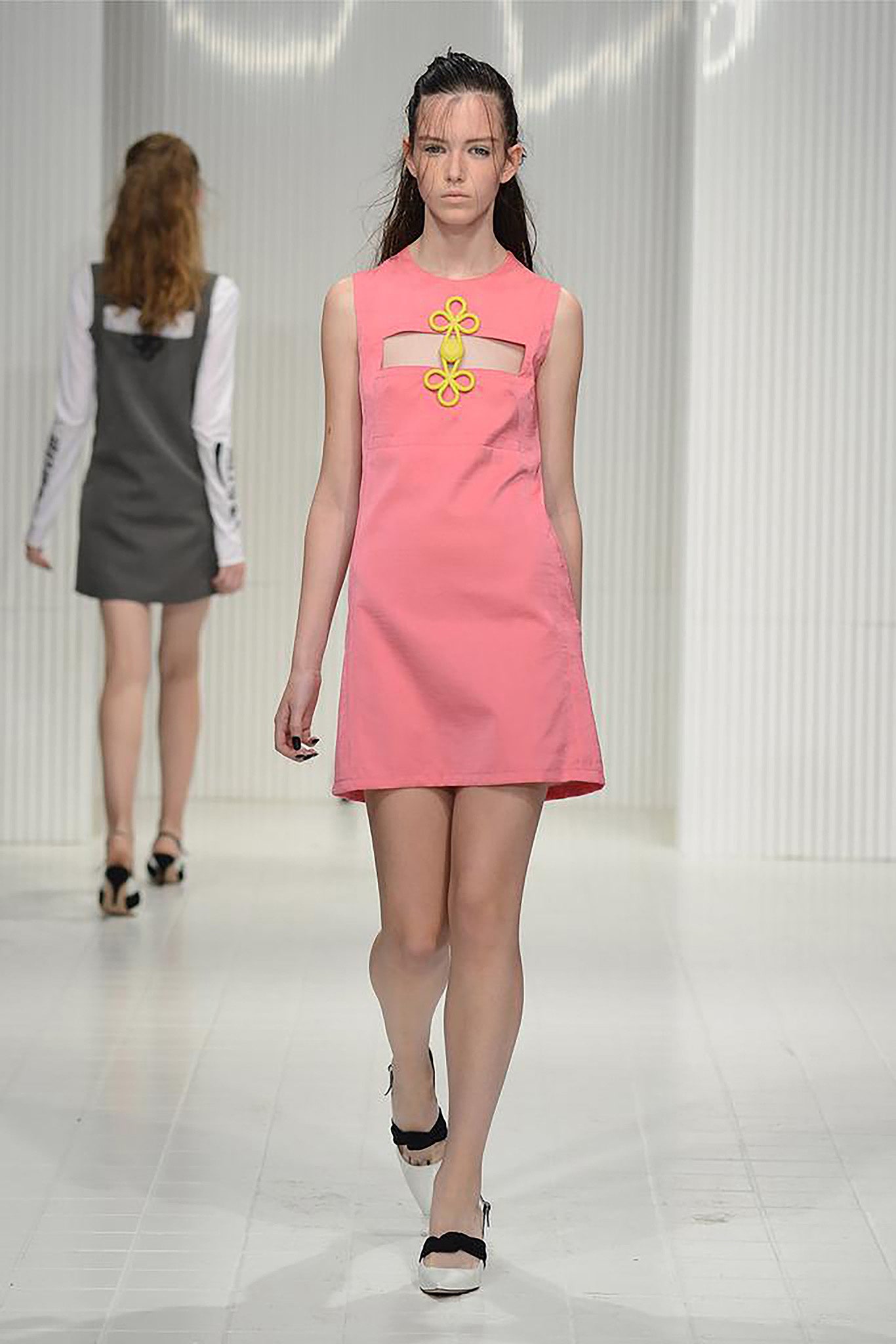 gray cotton long-sleeve collared fitted mini dress