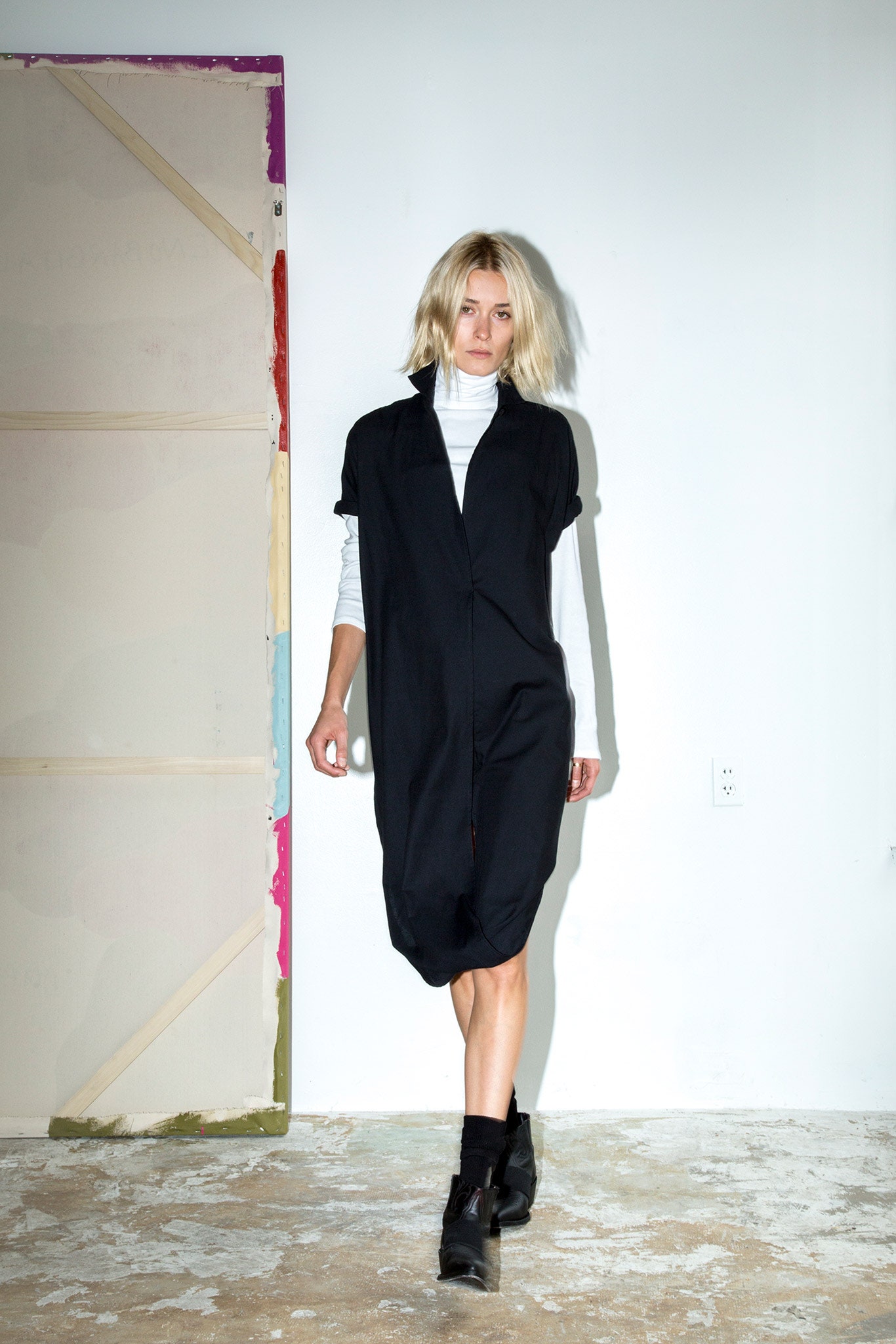 black relaxed collared dress