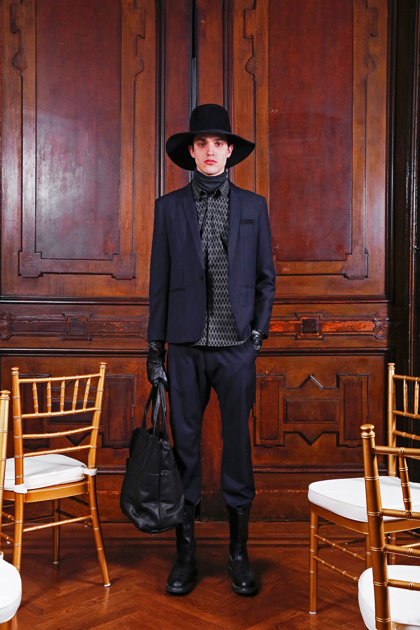 black tailored suit with accessories