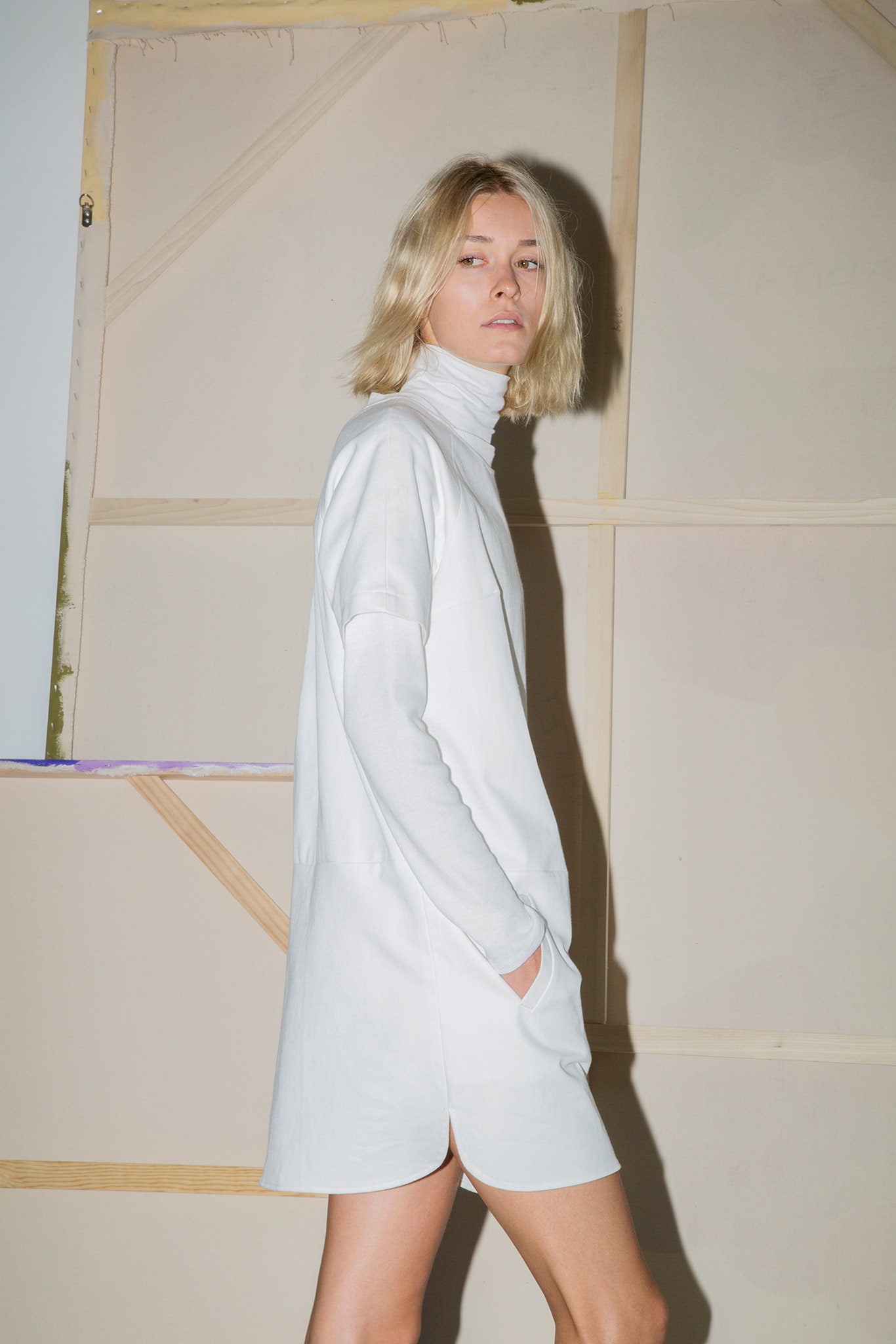 white relaxed long-sleeve dress