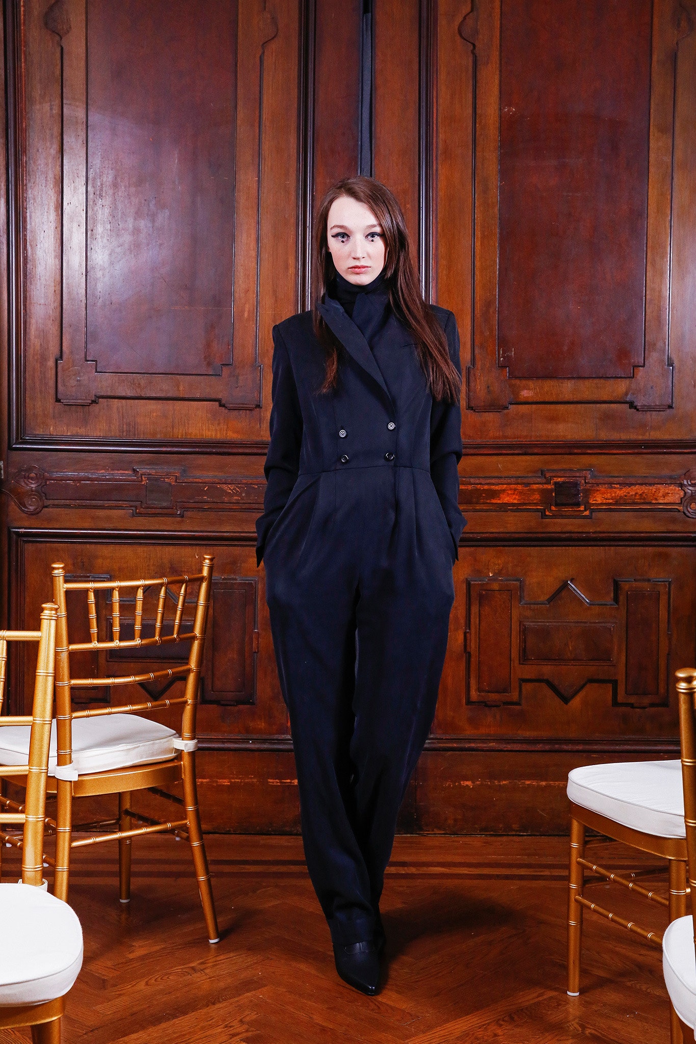 black fitted wool jumpsuit
