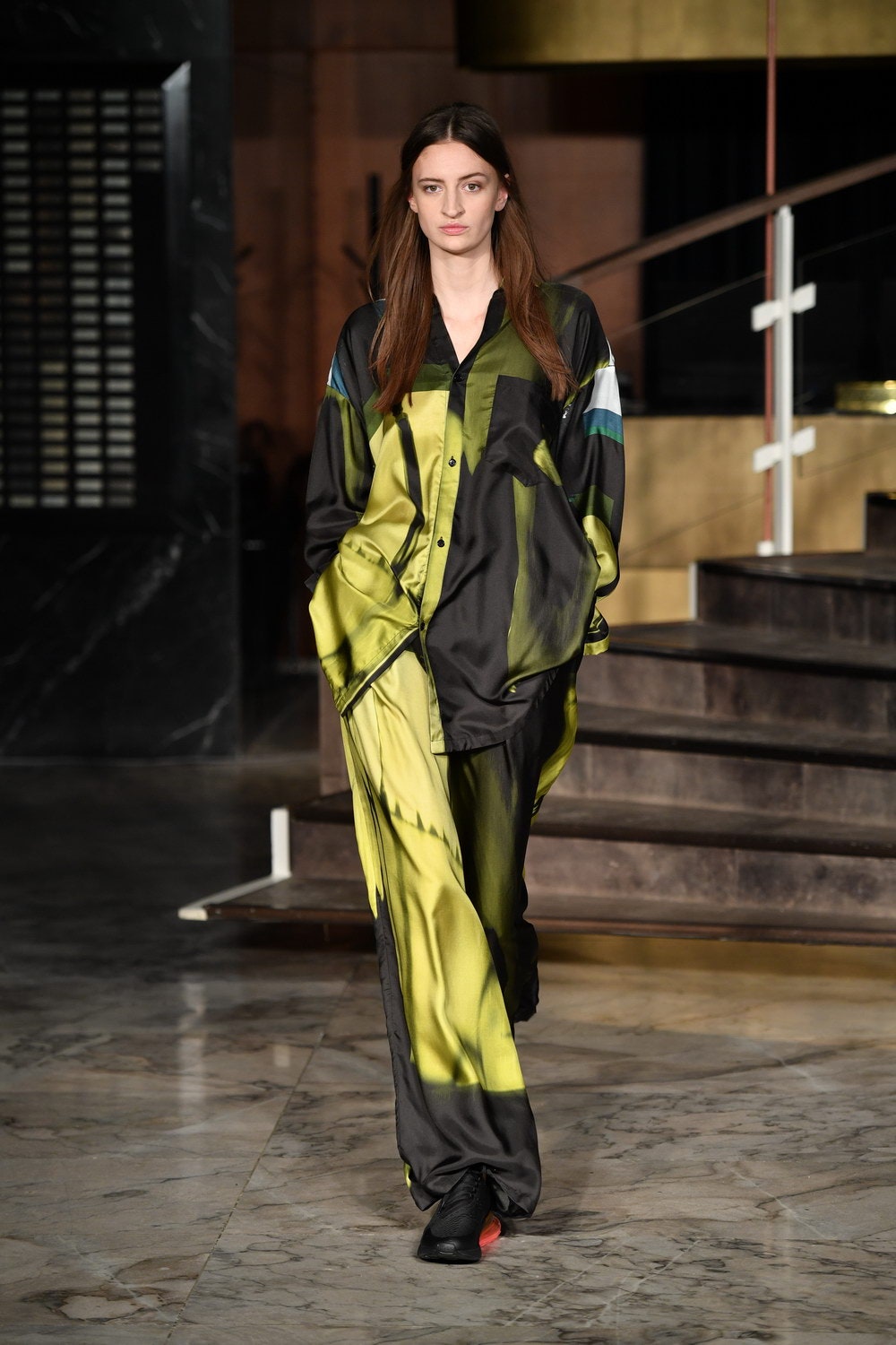 relaxed black and green silk outfit