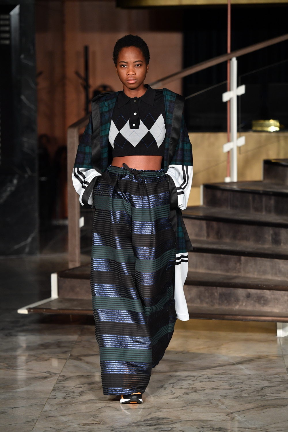 fitted collared top and relaxed pants