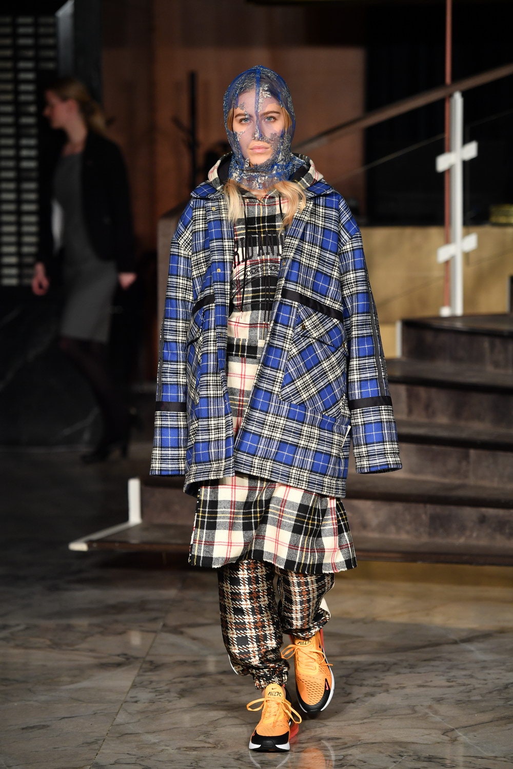 oversized blue checked coat