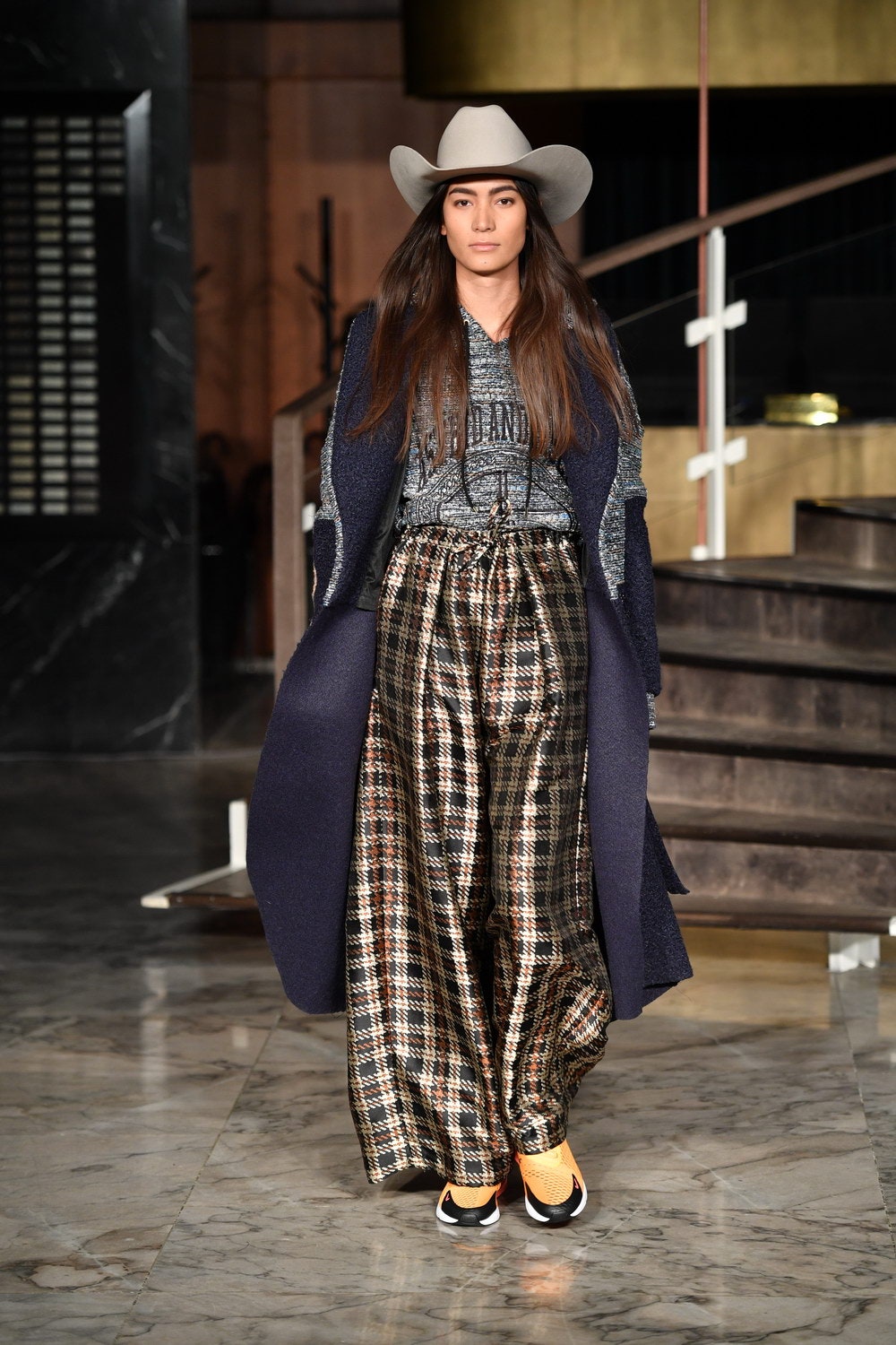 blue wool long-sleeve collared relaxed layered coat