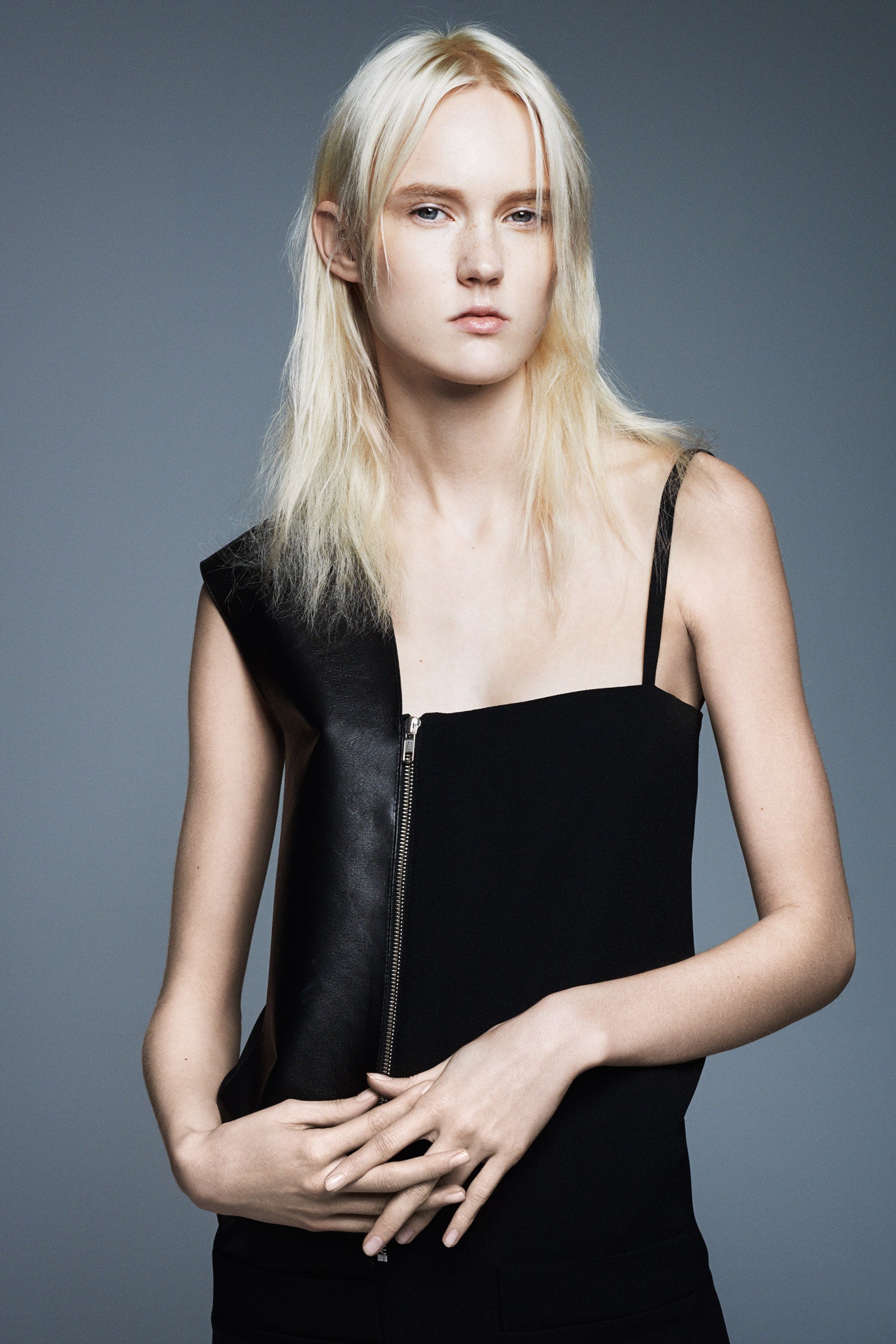 black fitted sleeveless top