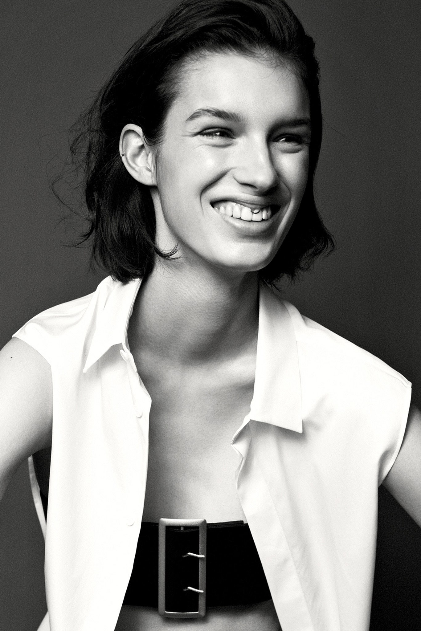 white relaxed shirt and black bustier