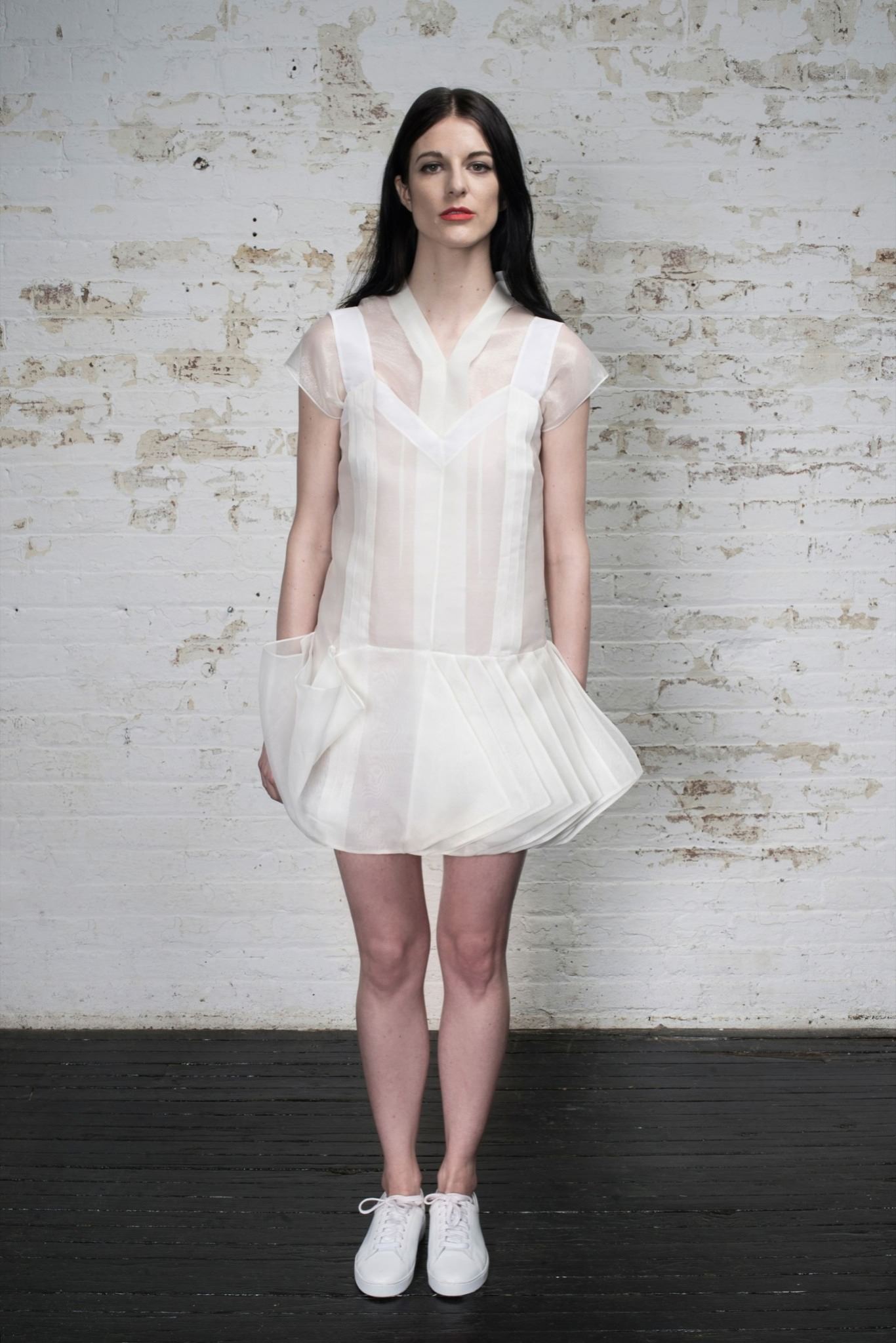 white fitted pleated mini dress