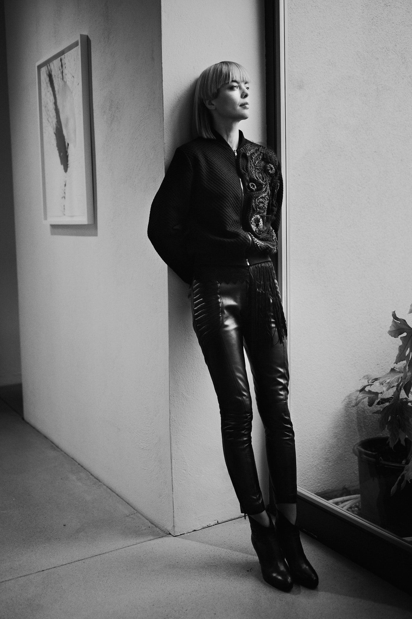 black fitted top and pants