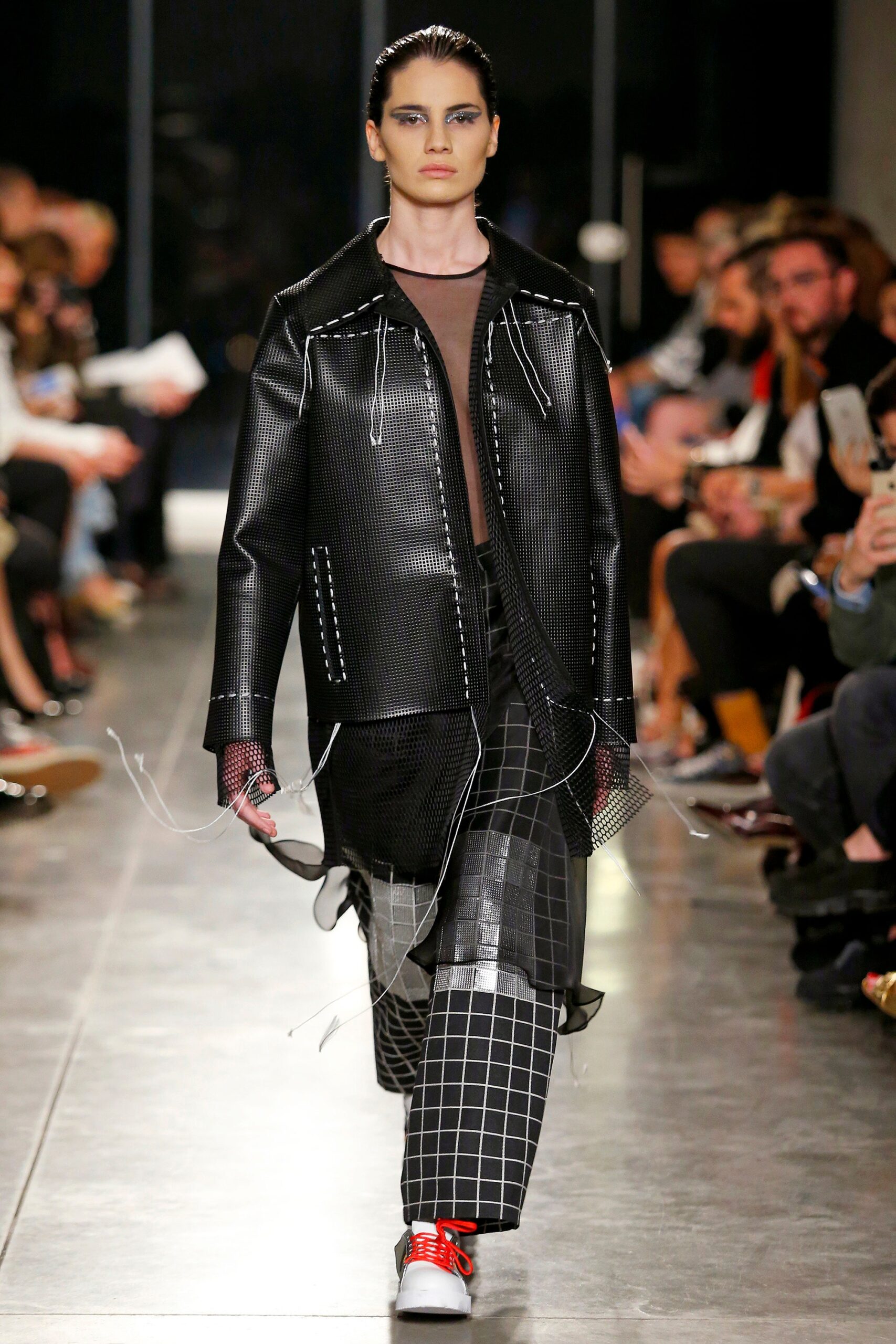 black vinyl long-sleeve collared relaxed zippered layered jacket